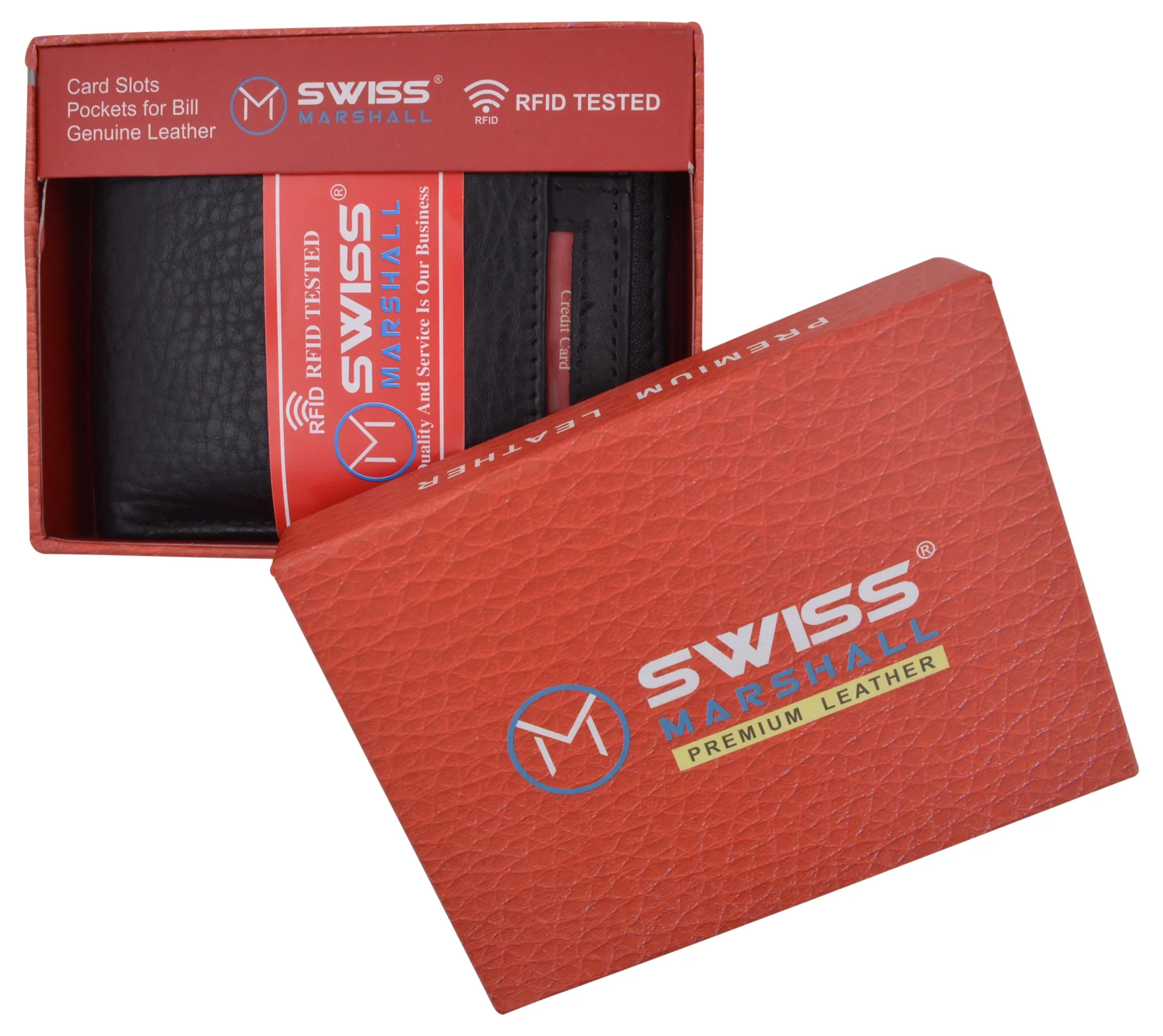RFID Tested Premium Leather Black Bifold Wallet With Removable Front Card ID Holder