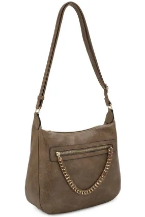 Sahara Fashion Chain Crossbody Bag - Taupe