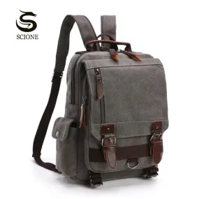 Scione Small Canvas Backpack Men Travel Back Pack Multifunctional Shoulder Bag