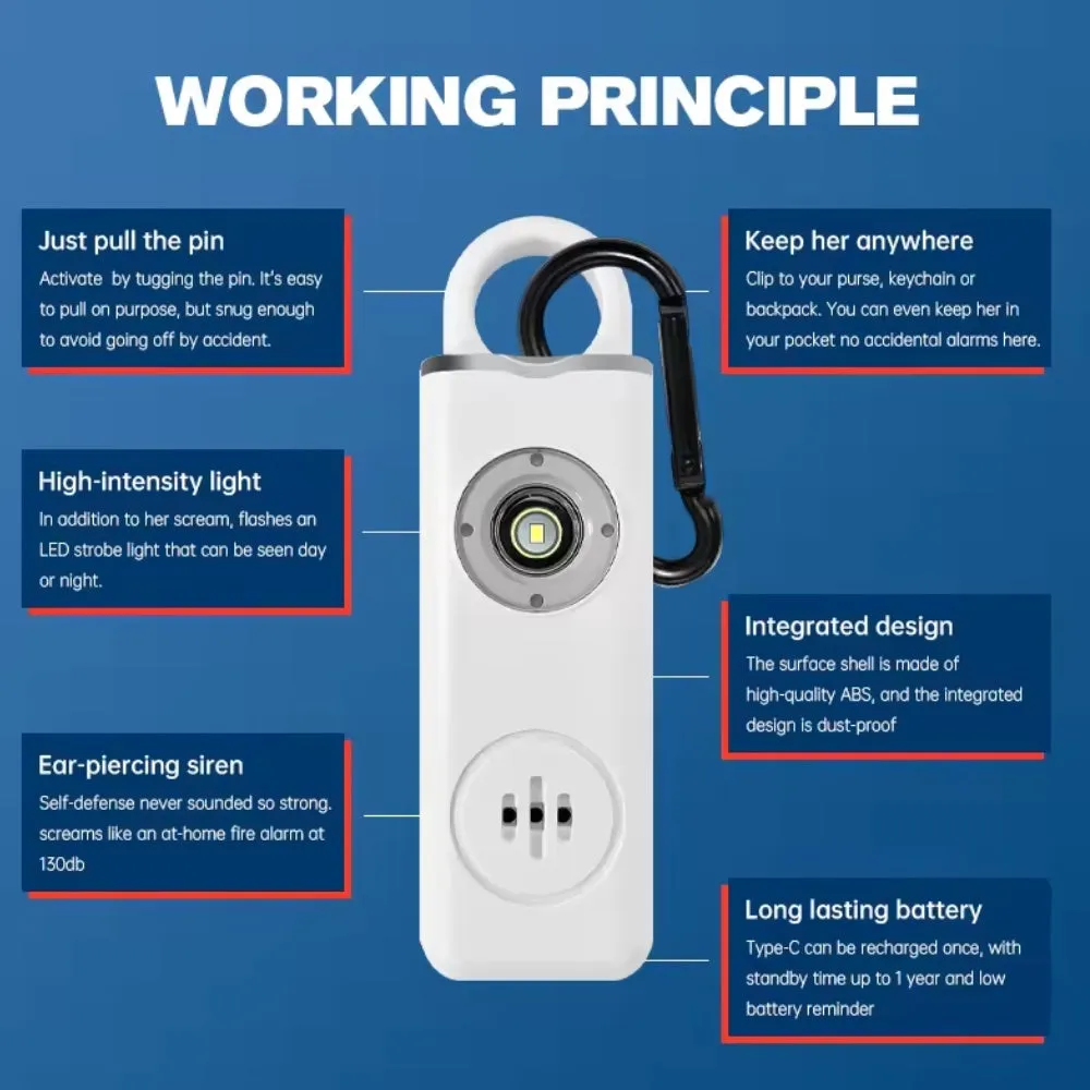Self Defense Alarm Keychain, LED Flashlight with Strobe Light Rechargeable  Stealth Angel Survival