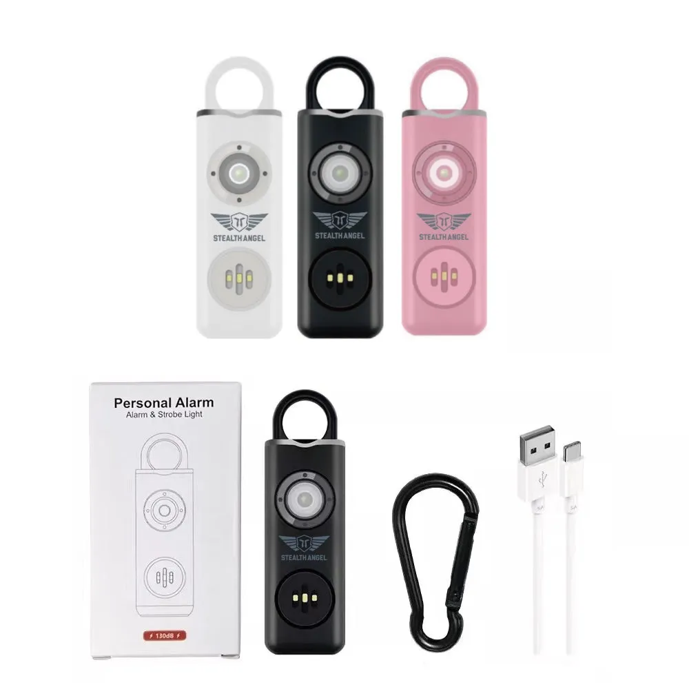 Self Defense Alarm Keychain, LED Flashlight with Strobe Light Rechargeable  Stealth Angel Survival