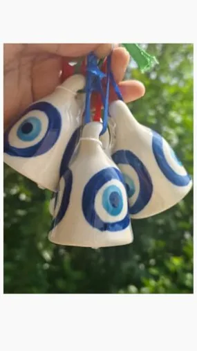 Shopping Shots Ceramic Bell 2 Pieces Evil Eye Printed for Wall hangings, Wind chymes, Entry Gates, Home Decor, for puja, for Gardens.