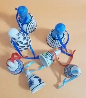 Shopping Shots ceramic bell 2 pieces sweetheart printed for wall hangings, wind chymes, entry gates, home decor, for puja, for gardens.
