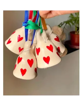 Shopping Shots ceramic bell 2 pieces sweetheart printed for wall hangings, wind chymes, entry gates, home decor, for puja, for gardens.