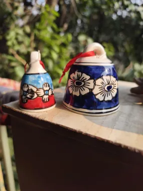 Shopping Shots Set of 2 Ceramic Bells (1 Large, Height 4 inch & 1 Small, Height 3 inch) for mandir aarti pujan, Wall hangings, Wind chymes, Entry Gates, Home Decor, for puja, for Gifting.