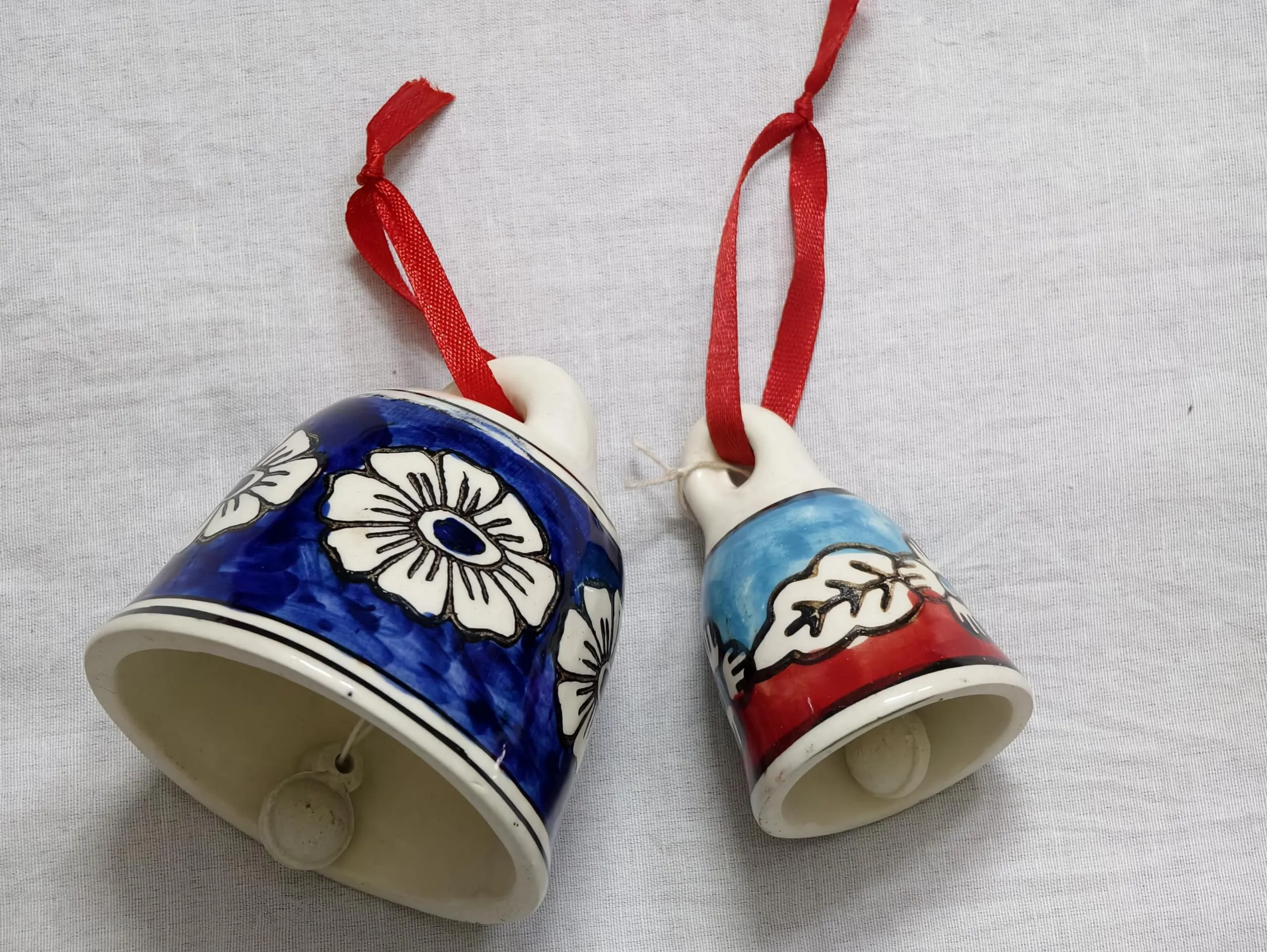 Shopping Shots Set of 2 Ceramic Bells (1 Large, Height 4 inch & 1 Small, Height 3 inch) for mandir aarti pujan, Wall hangings, Wind chymes, Entry Gates, Home Decor, for puja, for Gifting.