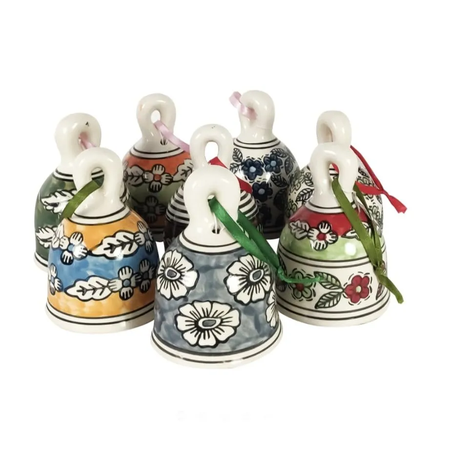 Shopping Shots Set of 2 Ceramic Bells (Small, Height 2.5 inch) for mandir aarti pujan, Wall hangings, Wind chymes, Entry Gates, Home Decor, for puja, for Gardens.