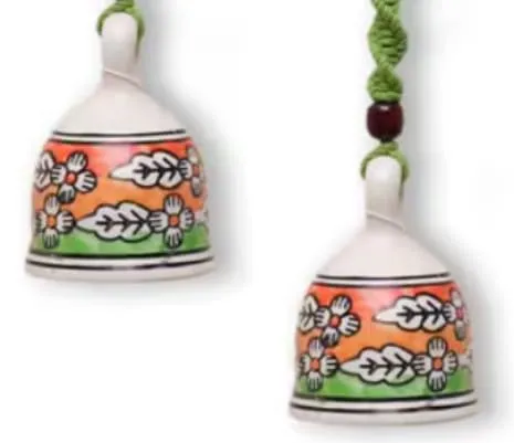 Shopping Shots Set of 3 Ceramic Bells 1 Small(3 inches), 1 Medium(4 inches) and 1 Large (5 inches) for mandir aarti pujan, Wall hangings, Wind chymes, Entry Gates, Home Decor, for puja