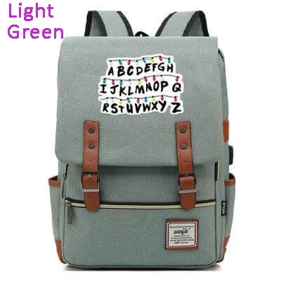 Stranger Things Backpack College School Bag Laptop Daypack(Black USB)