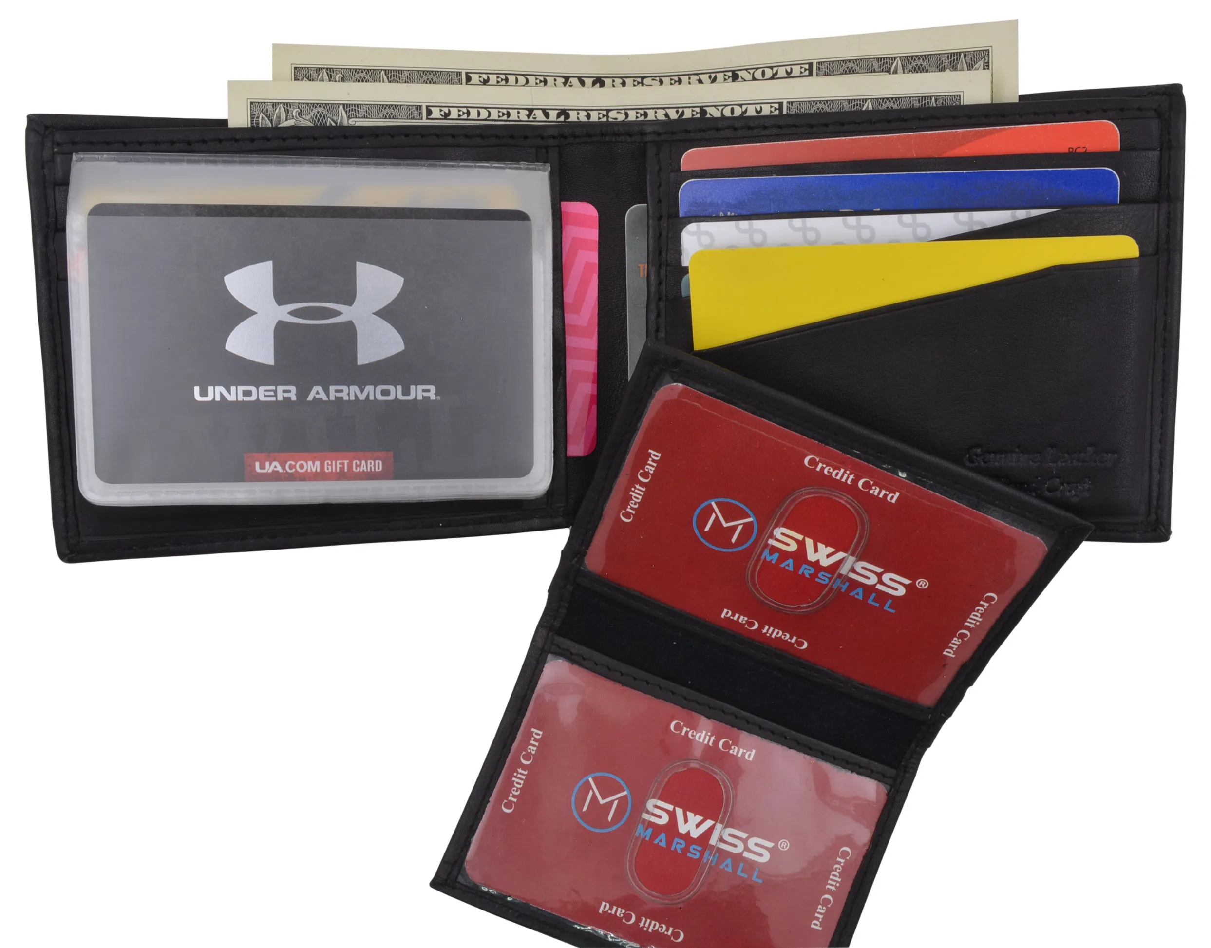 Swiss Marshall Mens Leather Bifold RFID Blocking Removable Card ID Holder Wallet