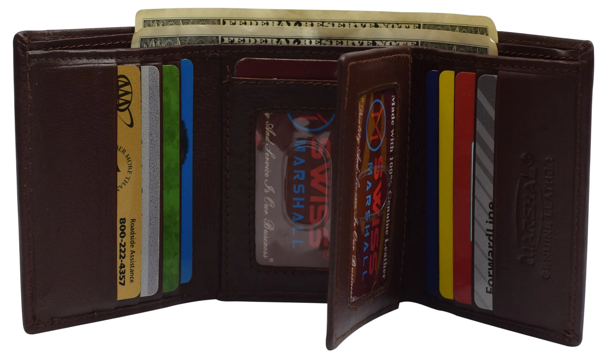 Swiss marshall men's rfid blocking premium leather classic trifold wallet