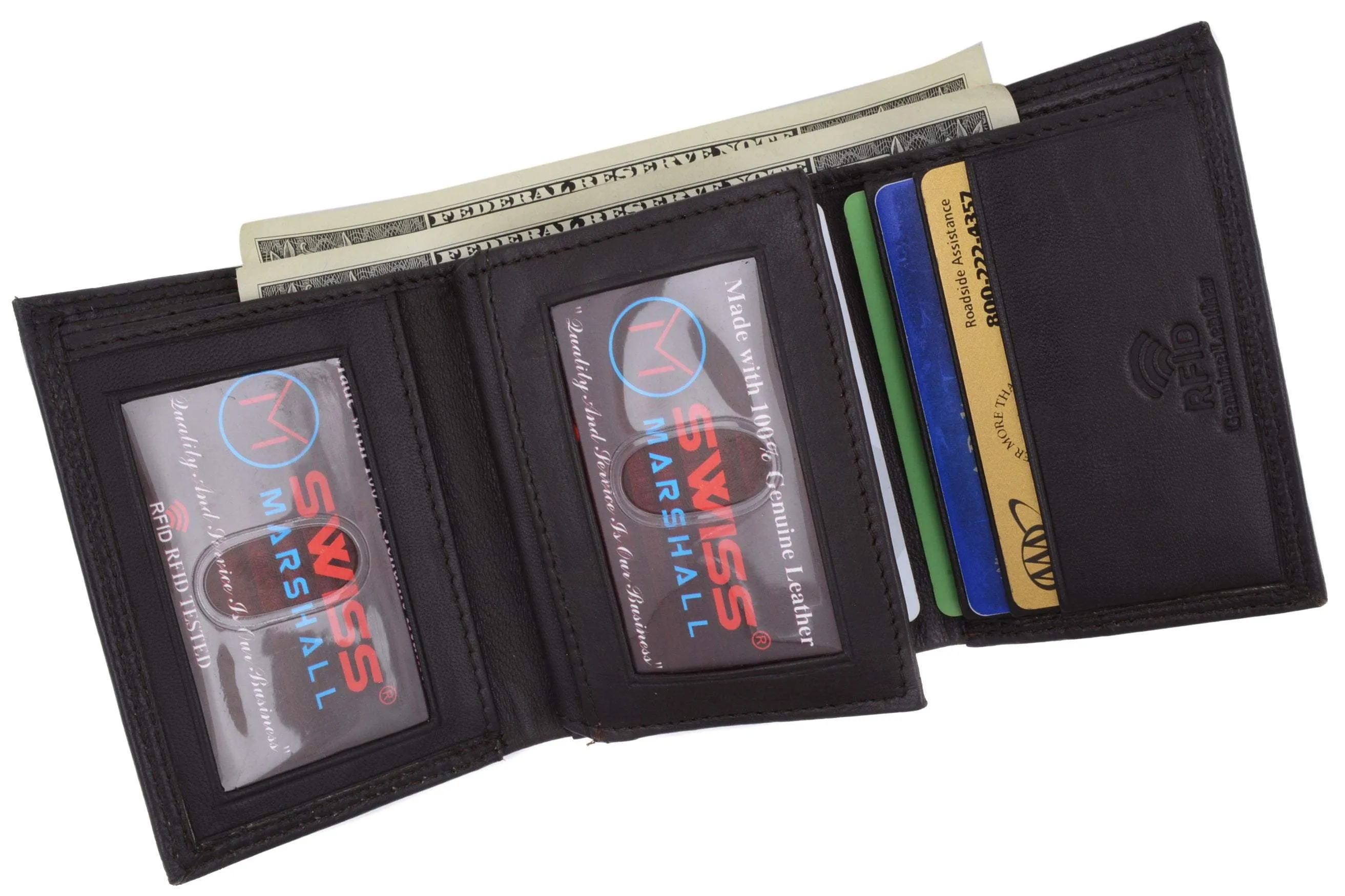 Swiss marshall men's rfid blocking premium leather classic trifold wallet