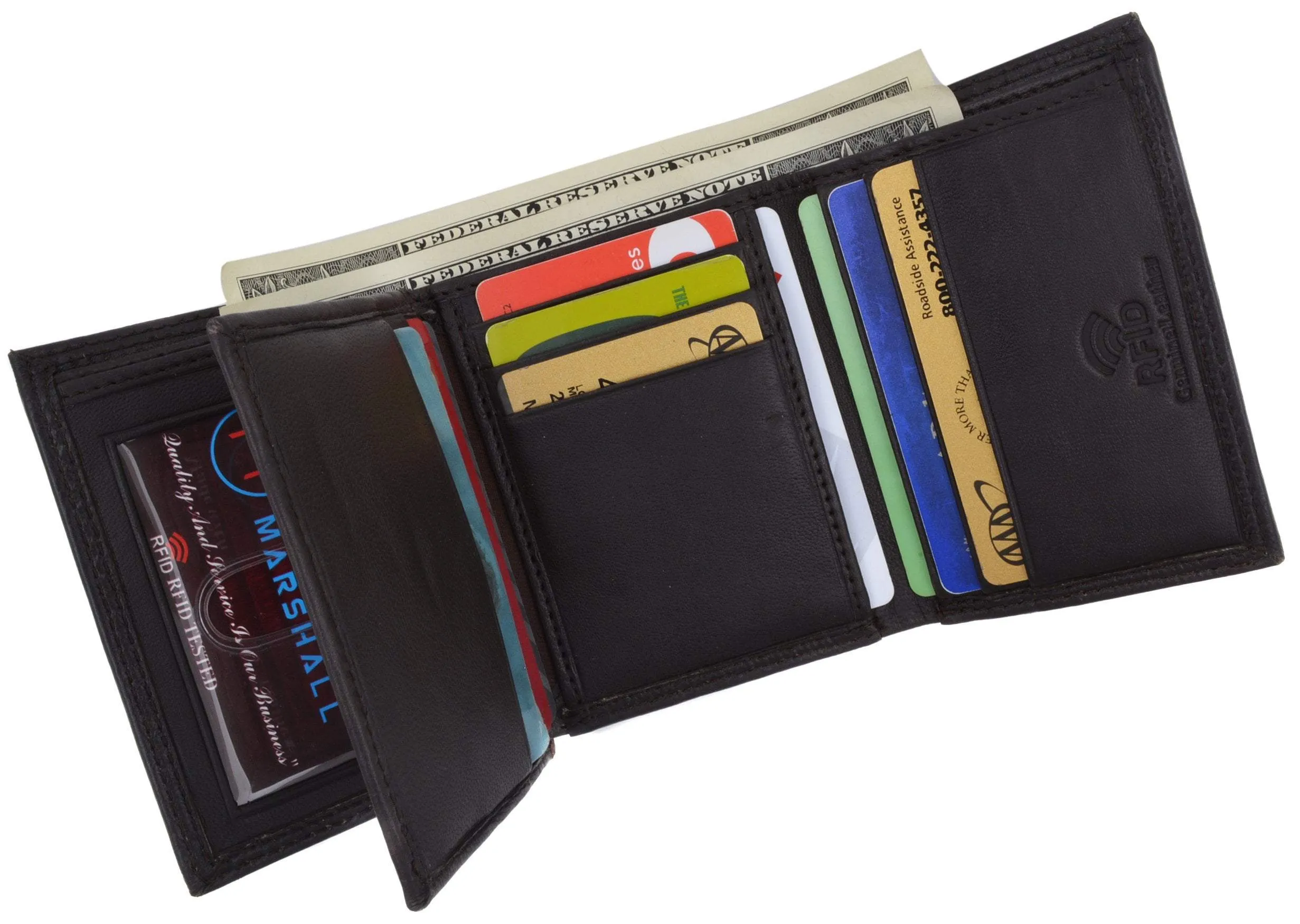 Swiss marshall men's rfid blocking premium leather classic trifold wallet