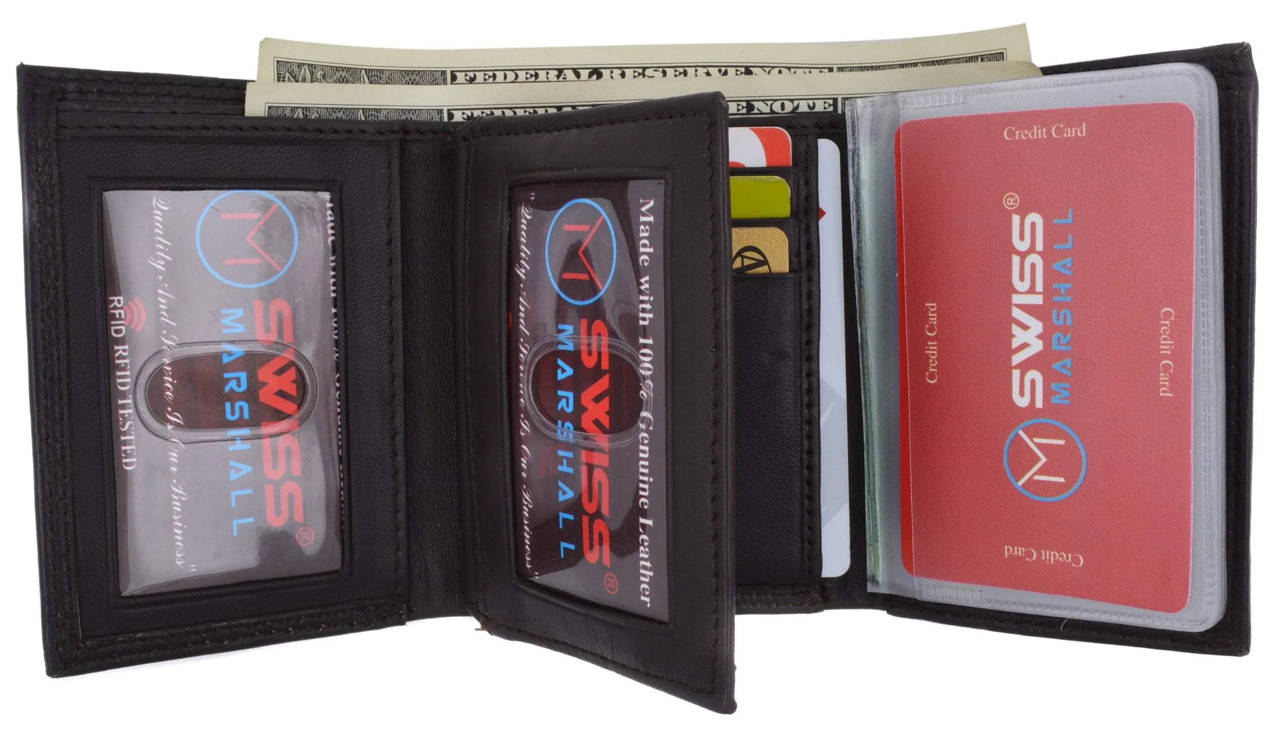 Swiss marshall men's rfid blocking premium leather classic trifold wallet