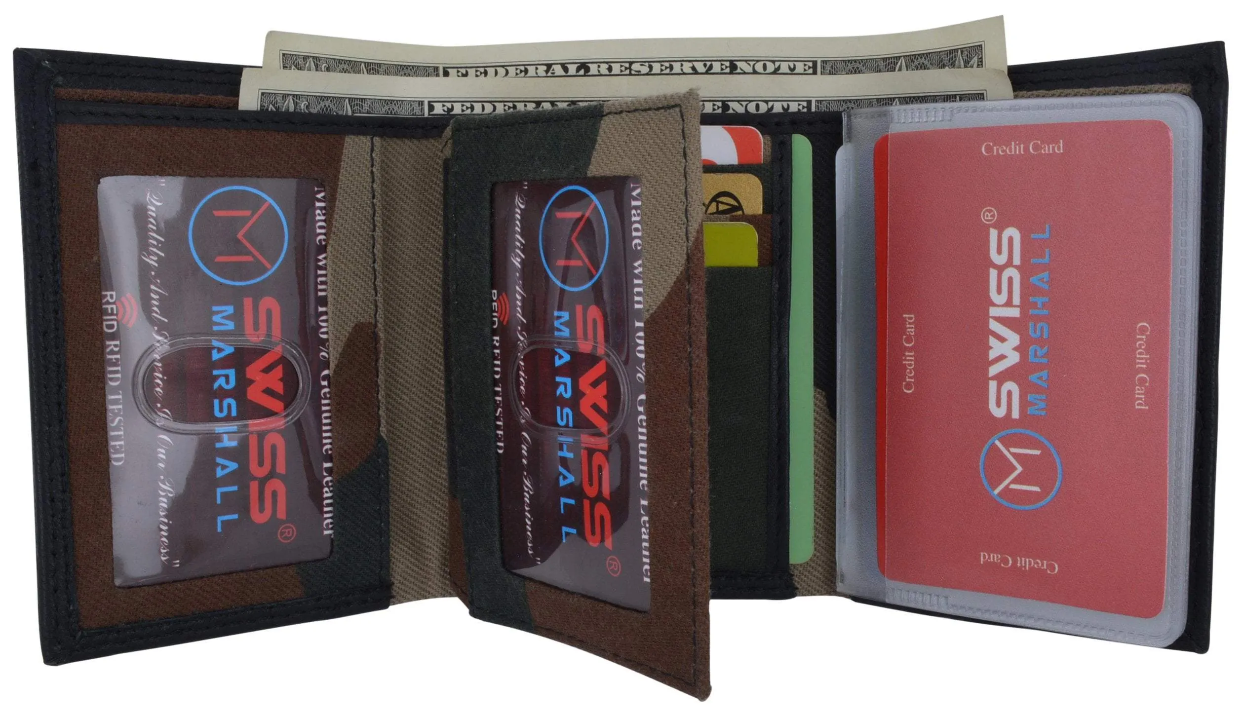 Swiss marshall men's rfid blocking premium leather classic trifold wallet