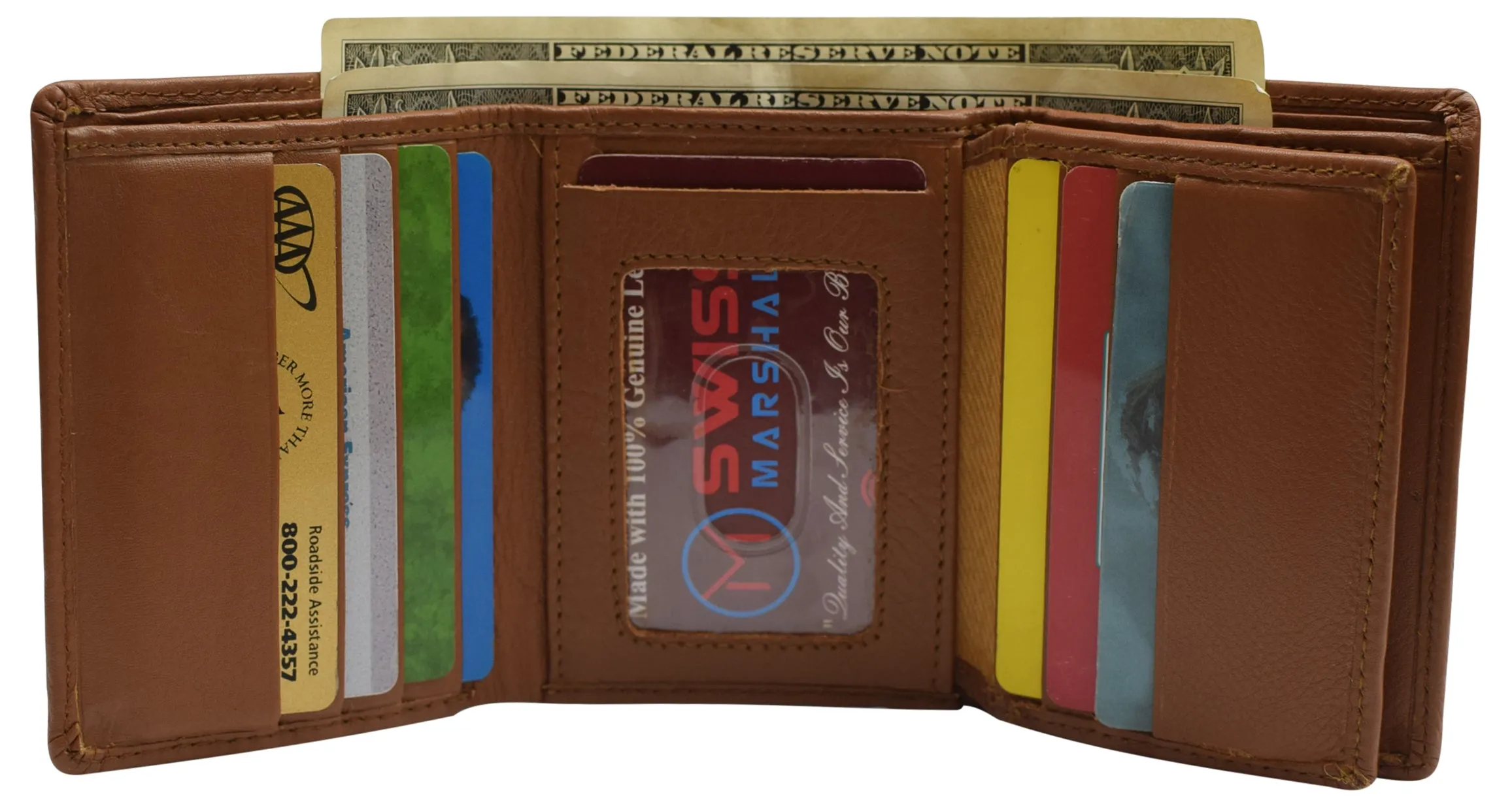 Swiss marshall men's rfid blocking premium leather classic trifold wallet