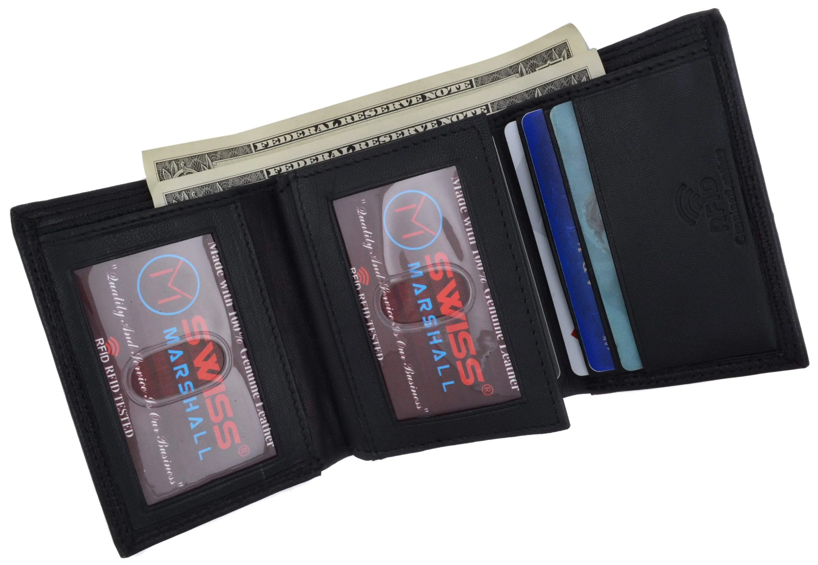Swiss marshall men's rfid blocking premium leather classic trifold wallet