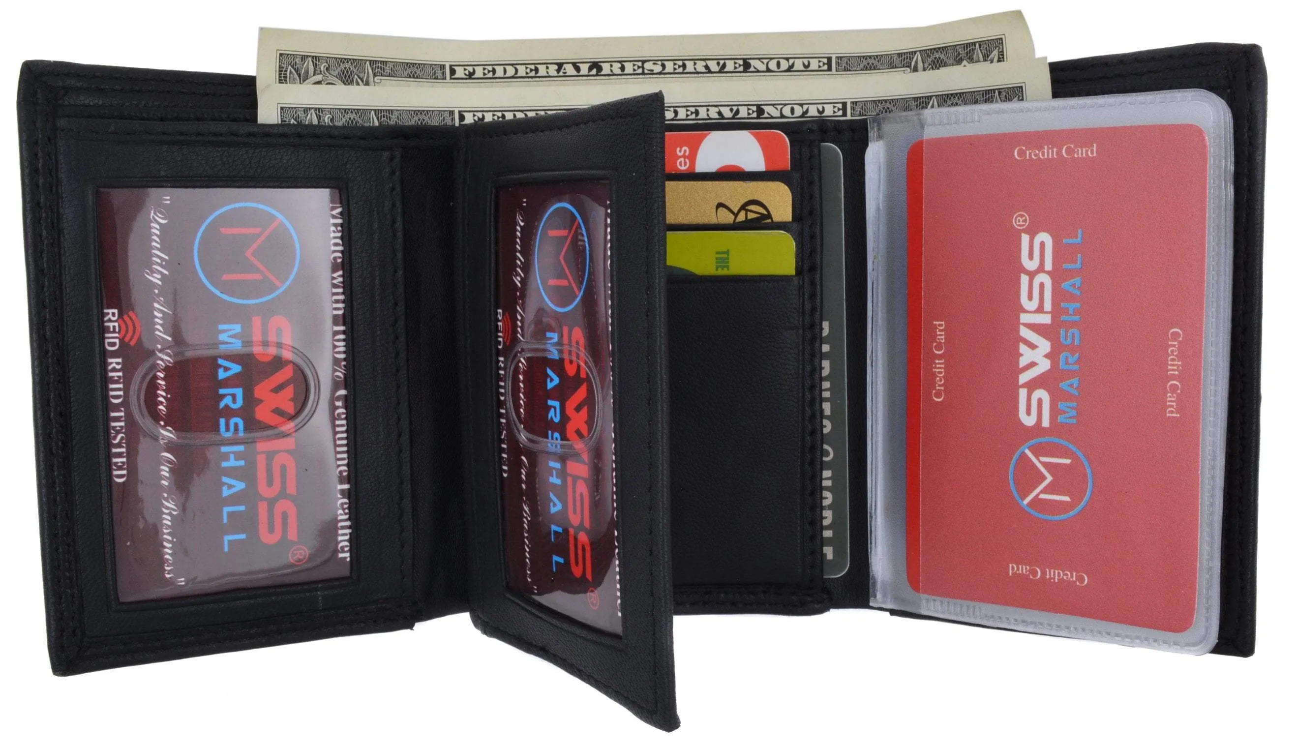 Swiss marshall men's rfid blocking premium leather classic trifold wallet