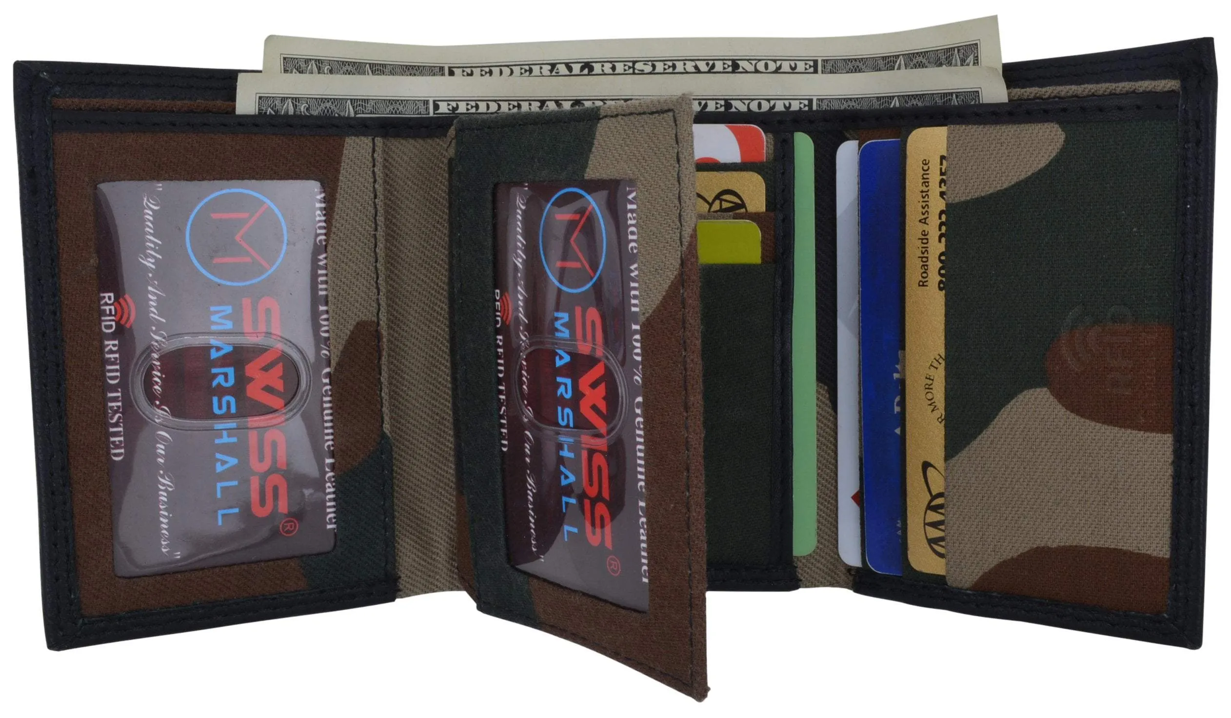 Swiss marshall men's rfid blocking premium leather classic trifold wallet
