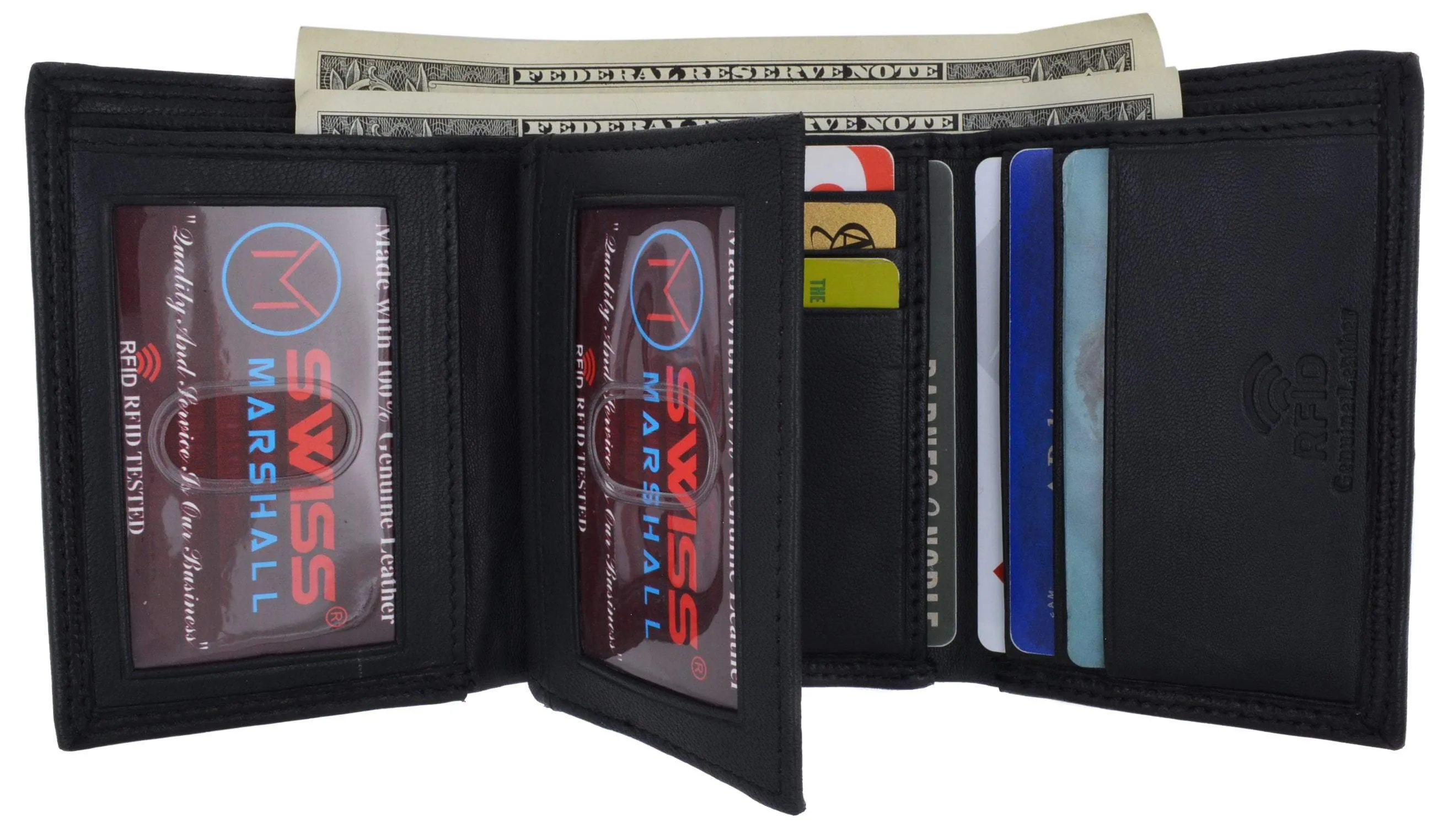 Swiss marshall men's rfid blocking premium leather classic trifold wallet