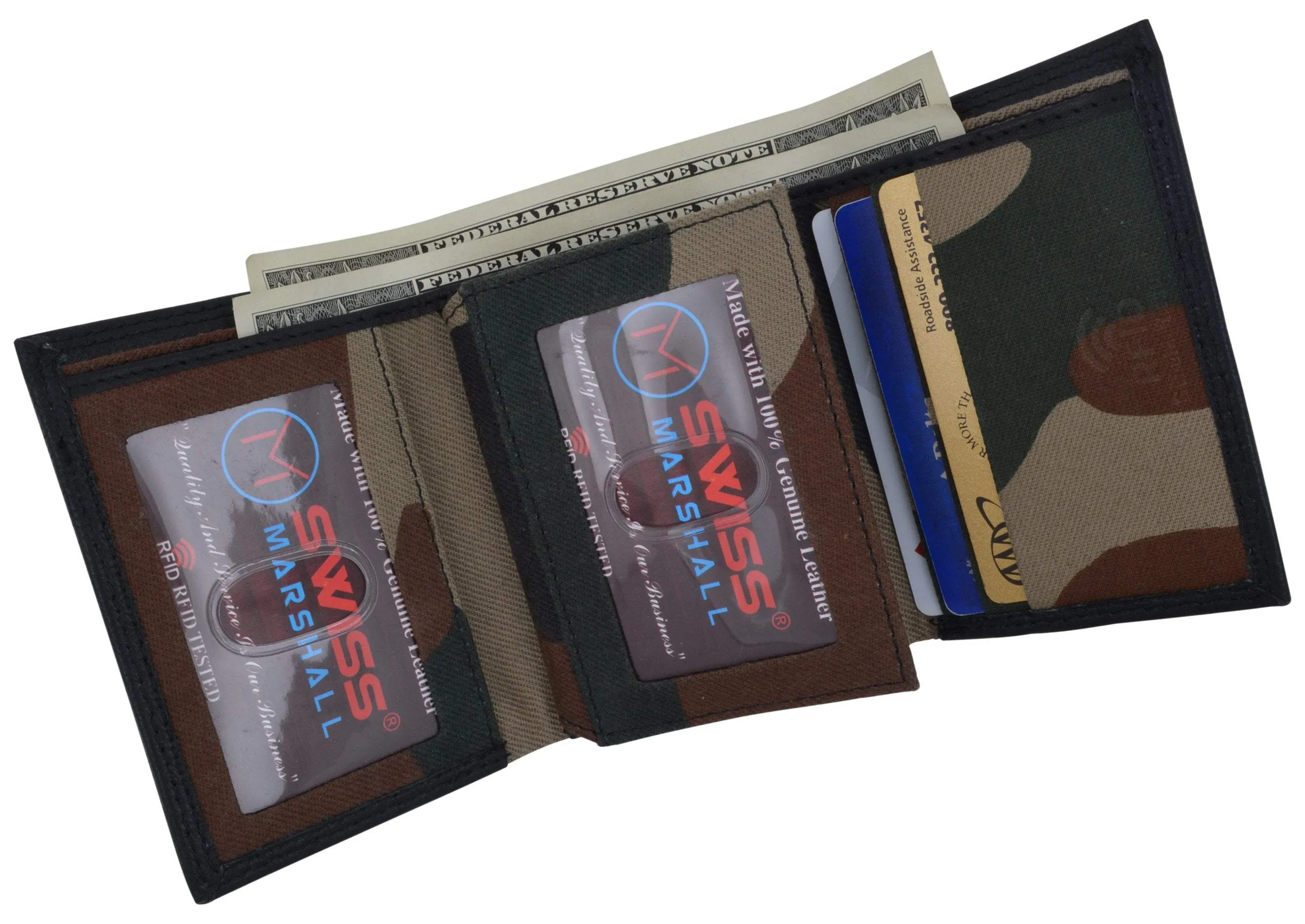 Swiss marshall men's rfid blocking premium leather classic trifold wallet