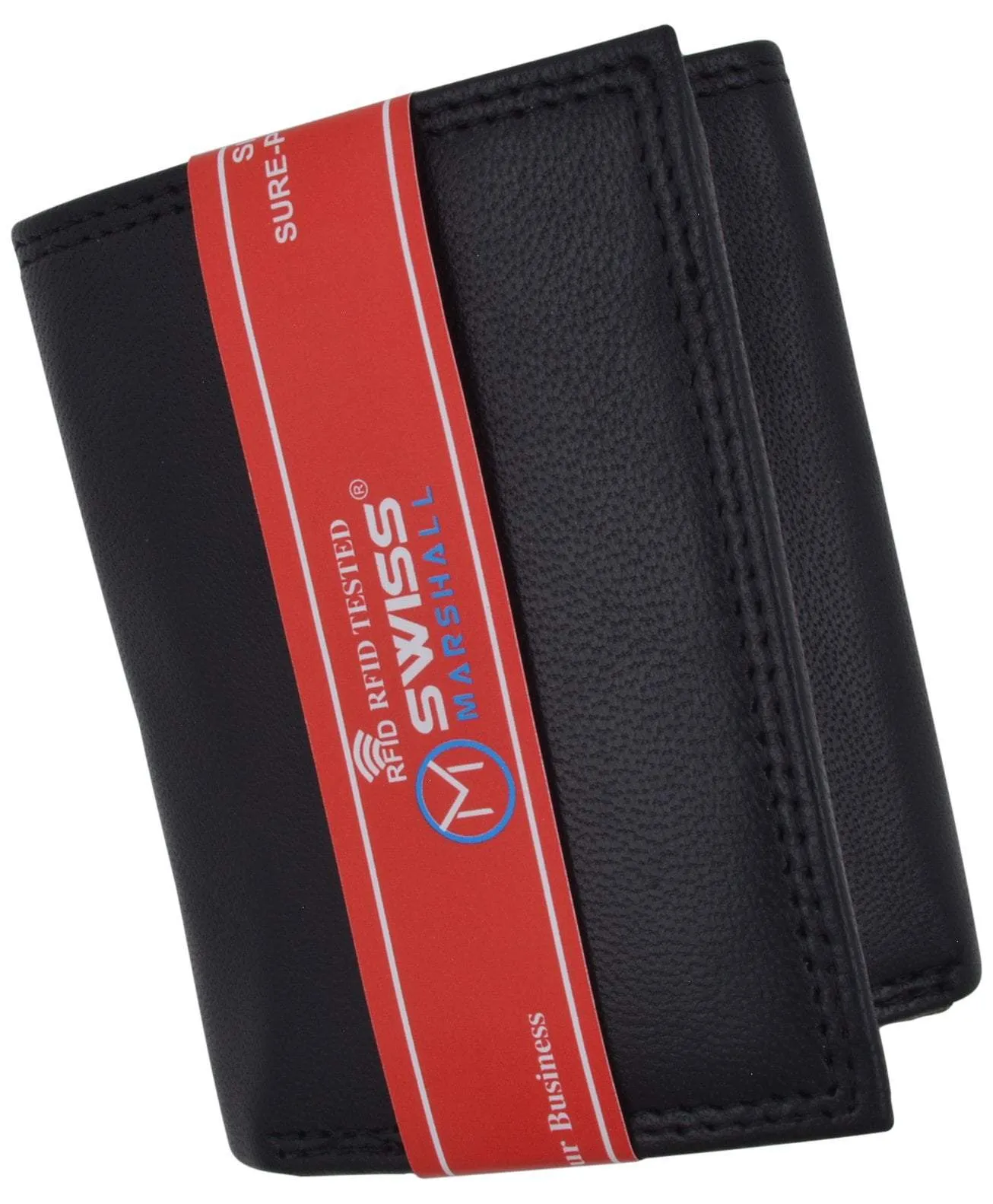 Swiss marshall men's rfid blocking premium leather classic trifold wallet