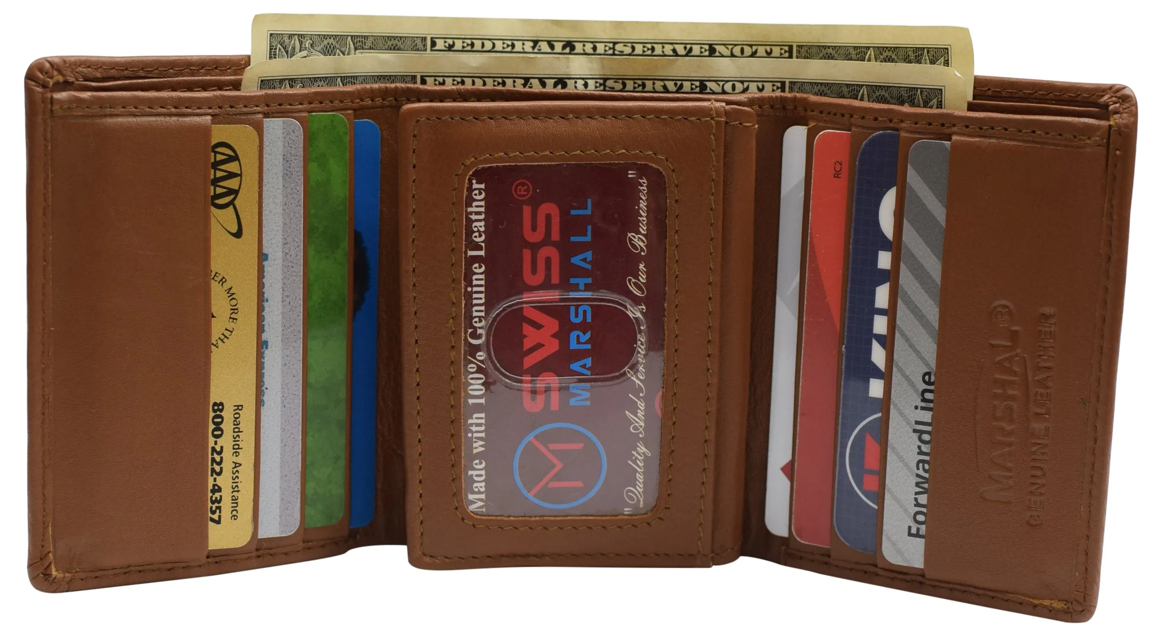 Swiss marshall men's rfid blocking premium leather classic trifold wallet