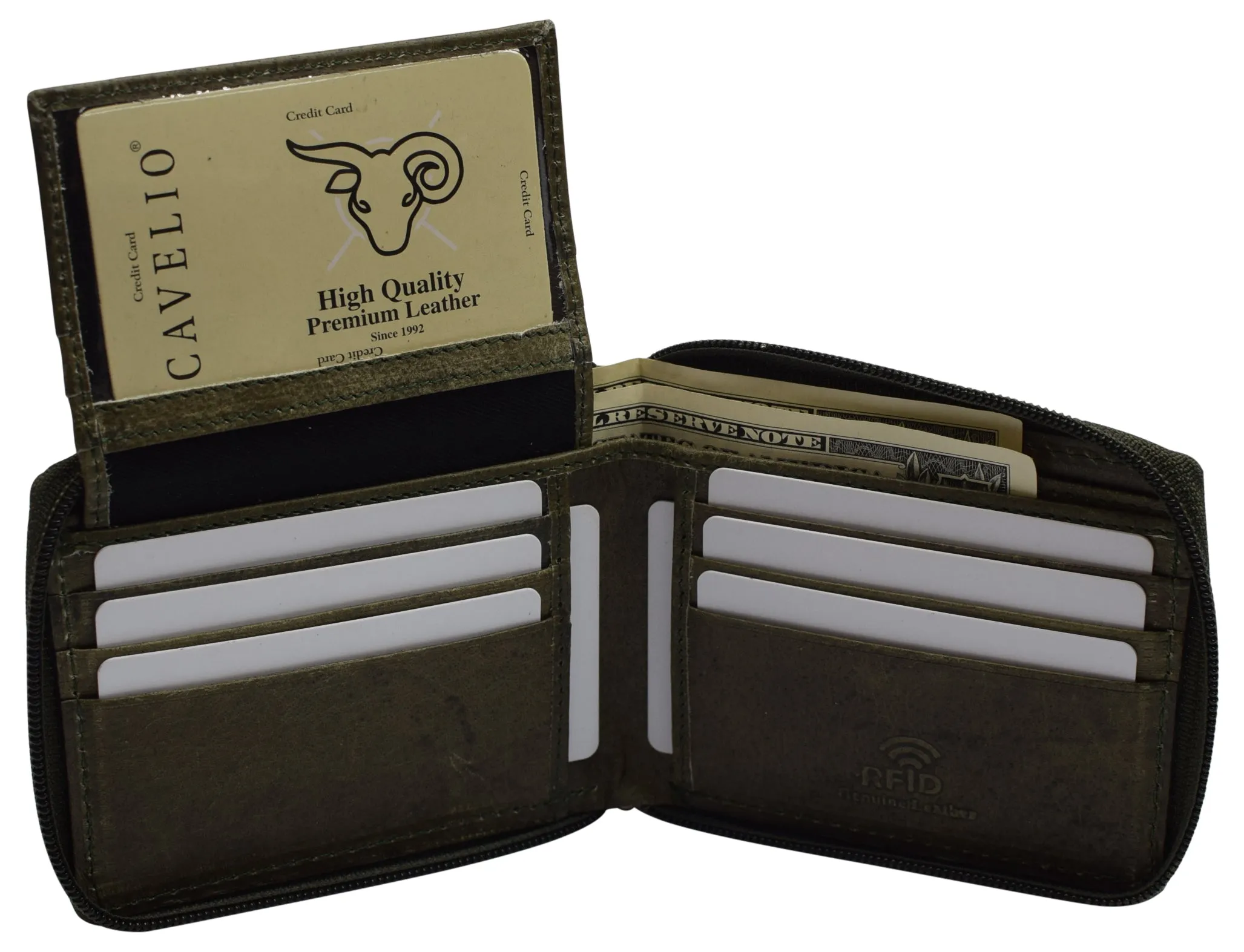 Swiss Marshall Men's Zipper RFID Blocking Premium Leather Zip-Around ID Bifold Wallet