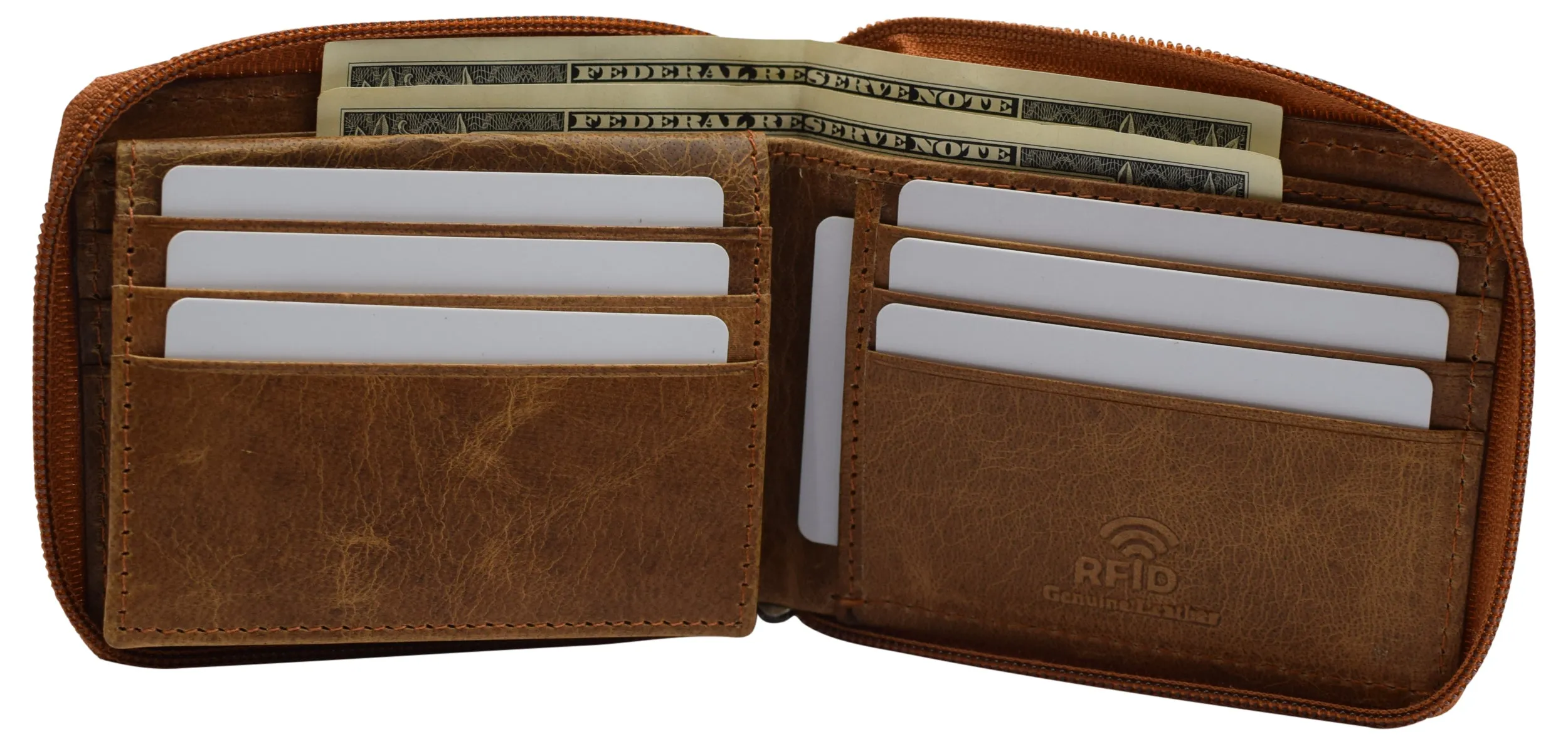 Swiss Marshall Men's Zipper RFID Blocking Premium Leather Zip-Around ID Bifold Wallet