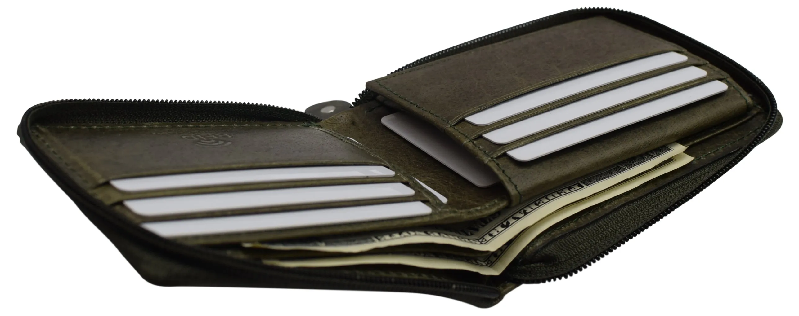 Swiss Marshall Men's Zipper RFID Blocking Premium Leather Zip-Around ID Bifold Wallet