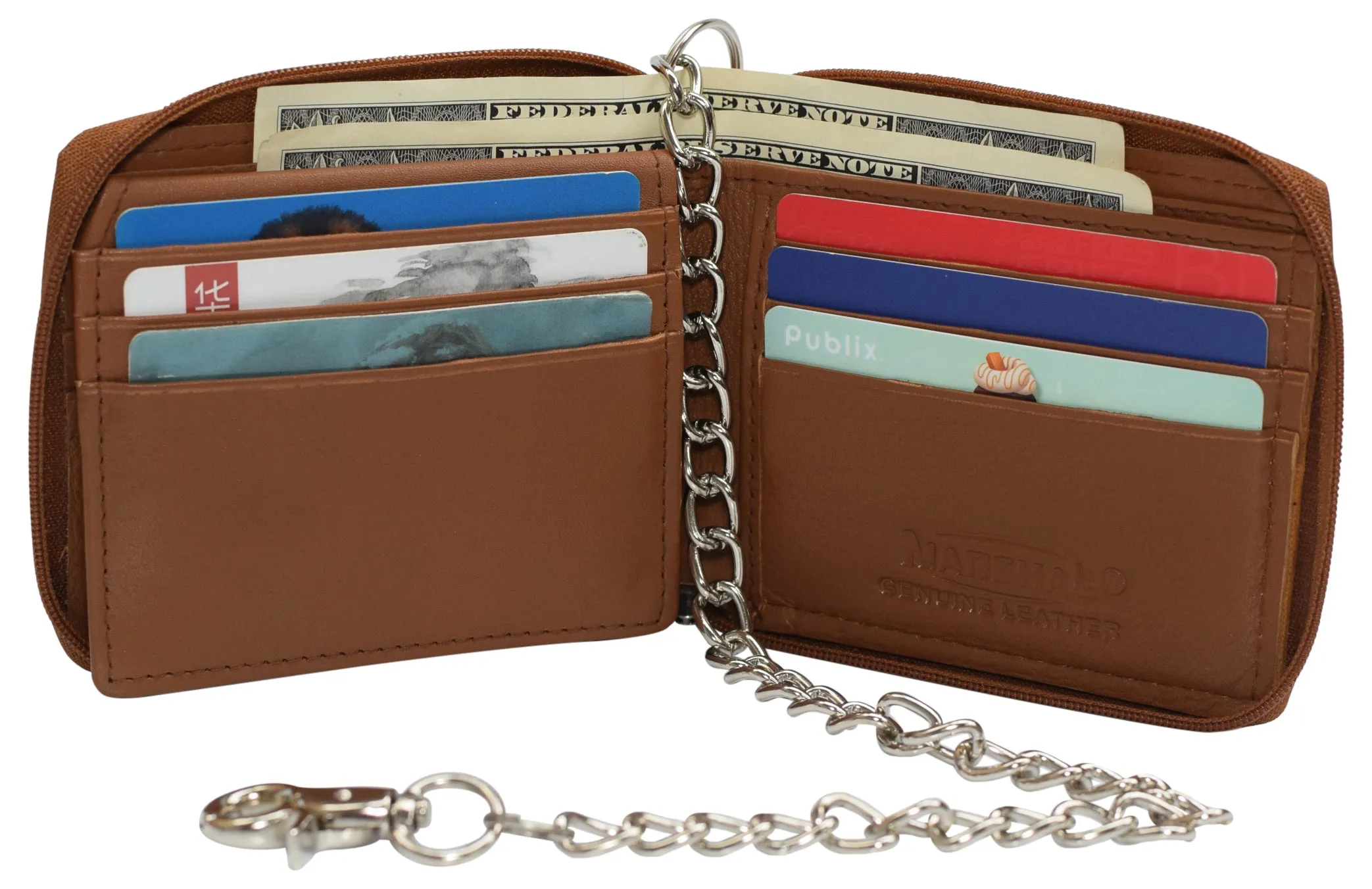Swiss Marshall Men's Zipper RFID Blocking Premium Leather Zip-Around ID Bifold Wallet