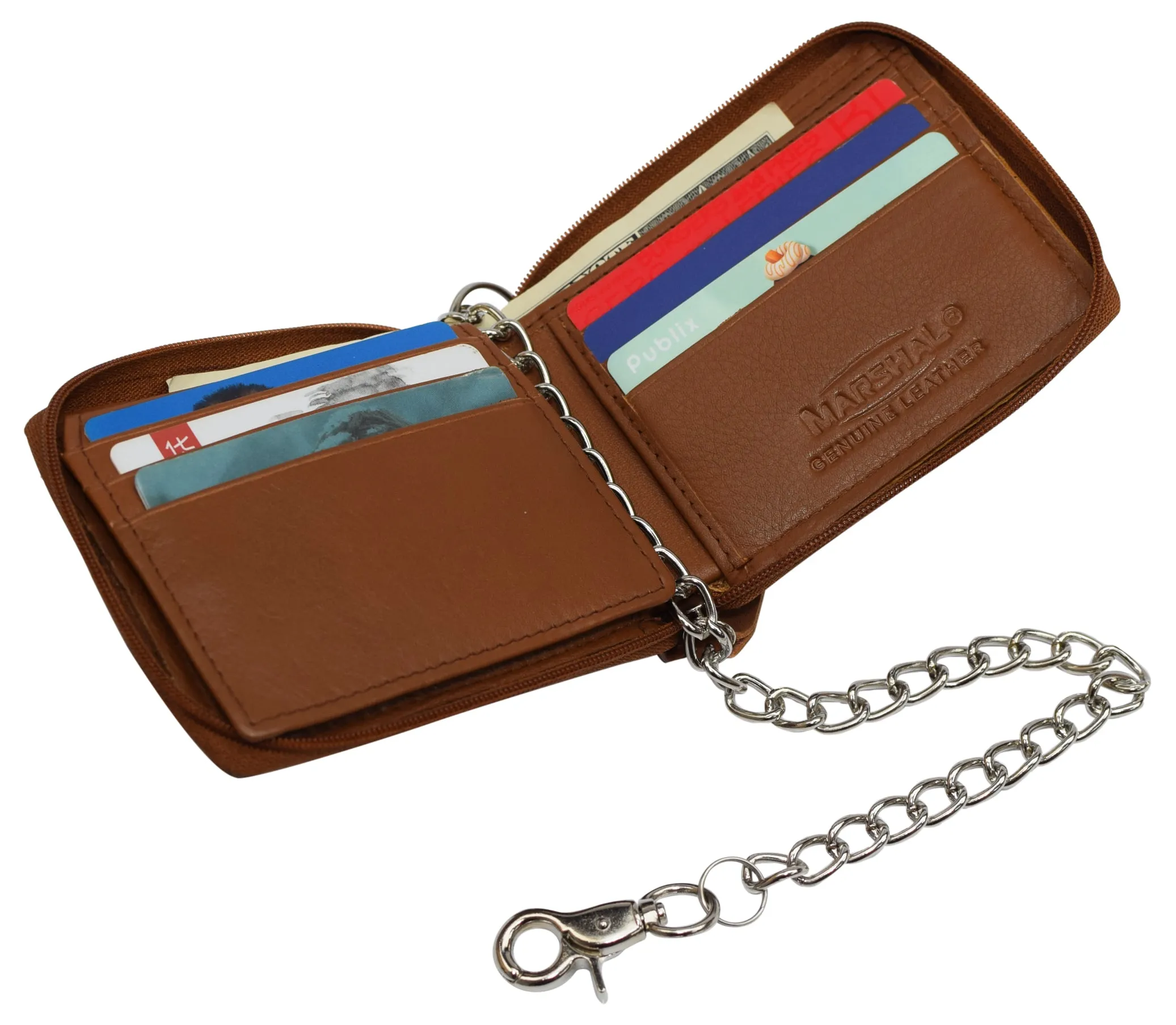Swiss Marshall Men's Zipper RFID Blocking Premium Leather Zip-Around ID Bifold Wallet