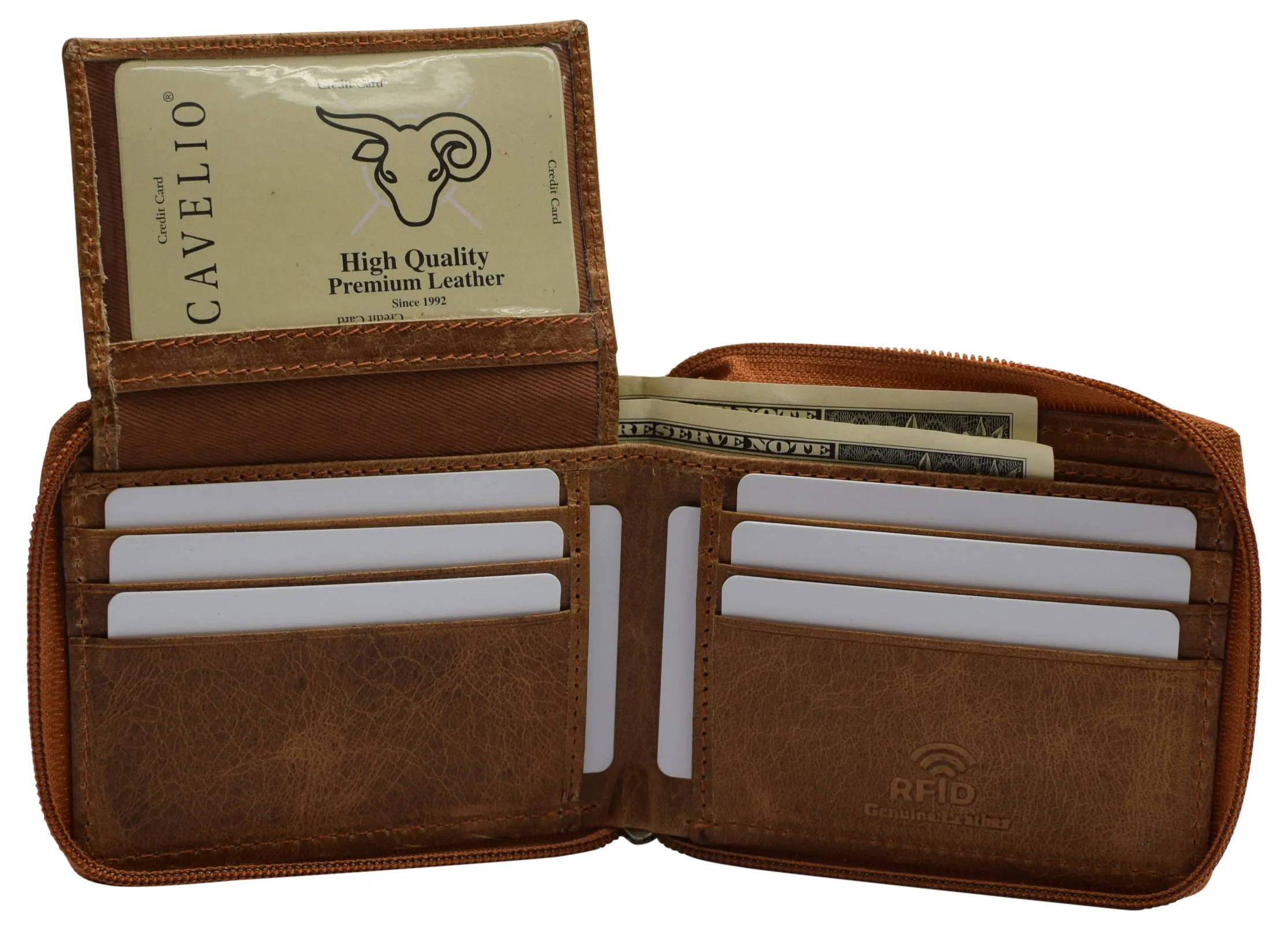 Swiss Marshall Men's Zipper RFID Blocking Premium Leather Zip-Around ID Bifold Wallet