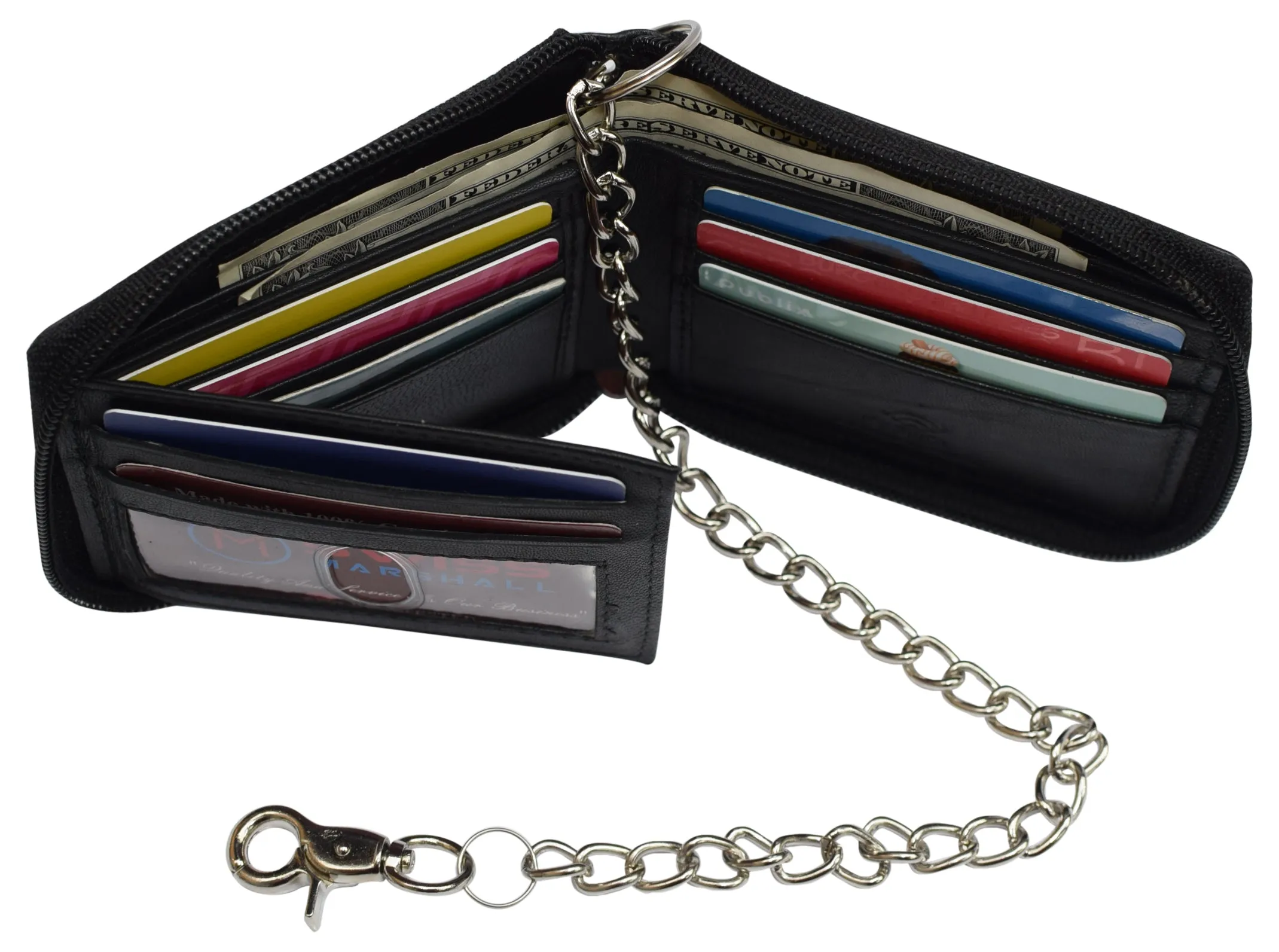 Swiss Marshall Men's Zipper RFID Blocking Premium Leather Zip-Around ID Bifold Wallet
