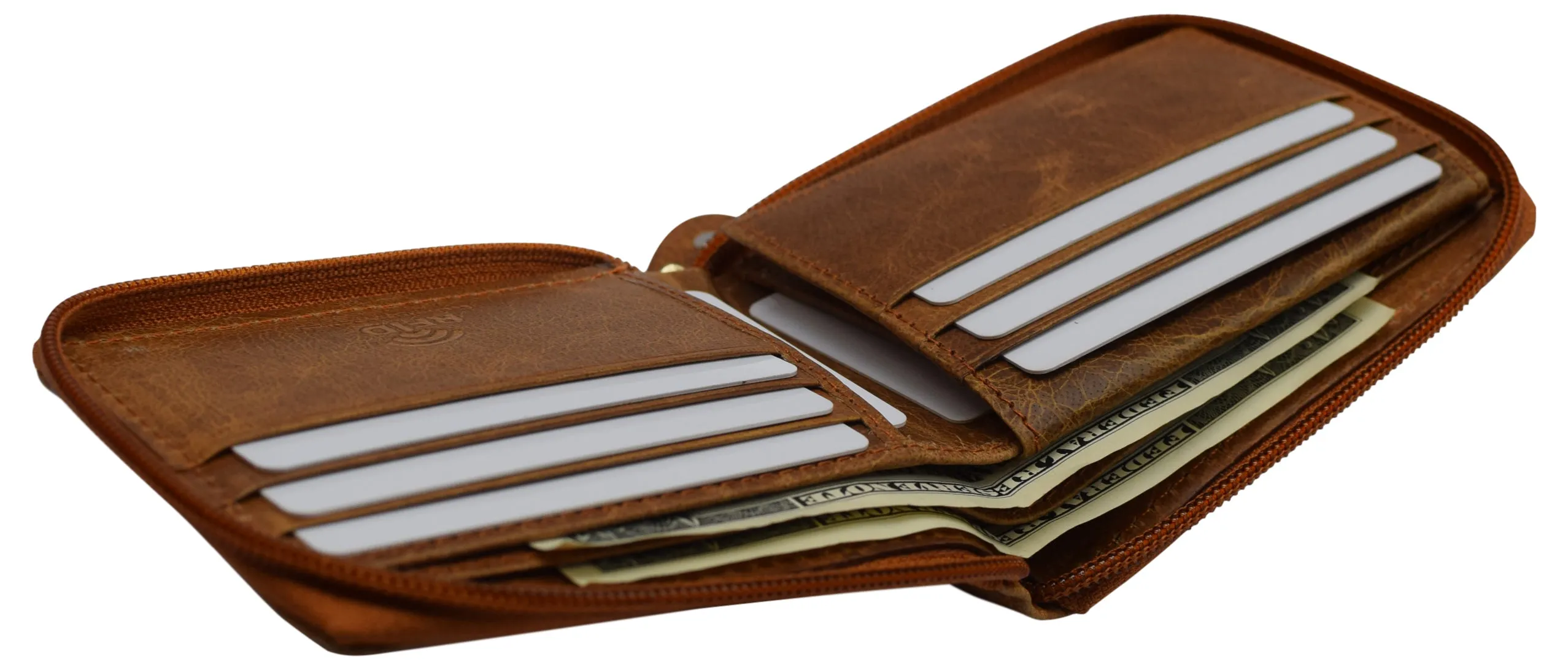 Swiss Marshall Men's Zipper RFID Blocking Premium Leather Zip-Around ID Bifold Wallet