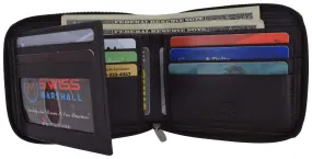 Swiss Marshall Men's Zipper RFID Blocking Premium Leather Zip-Around ID Bifold Wallet