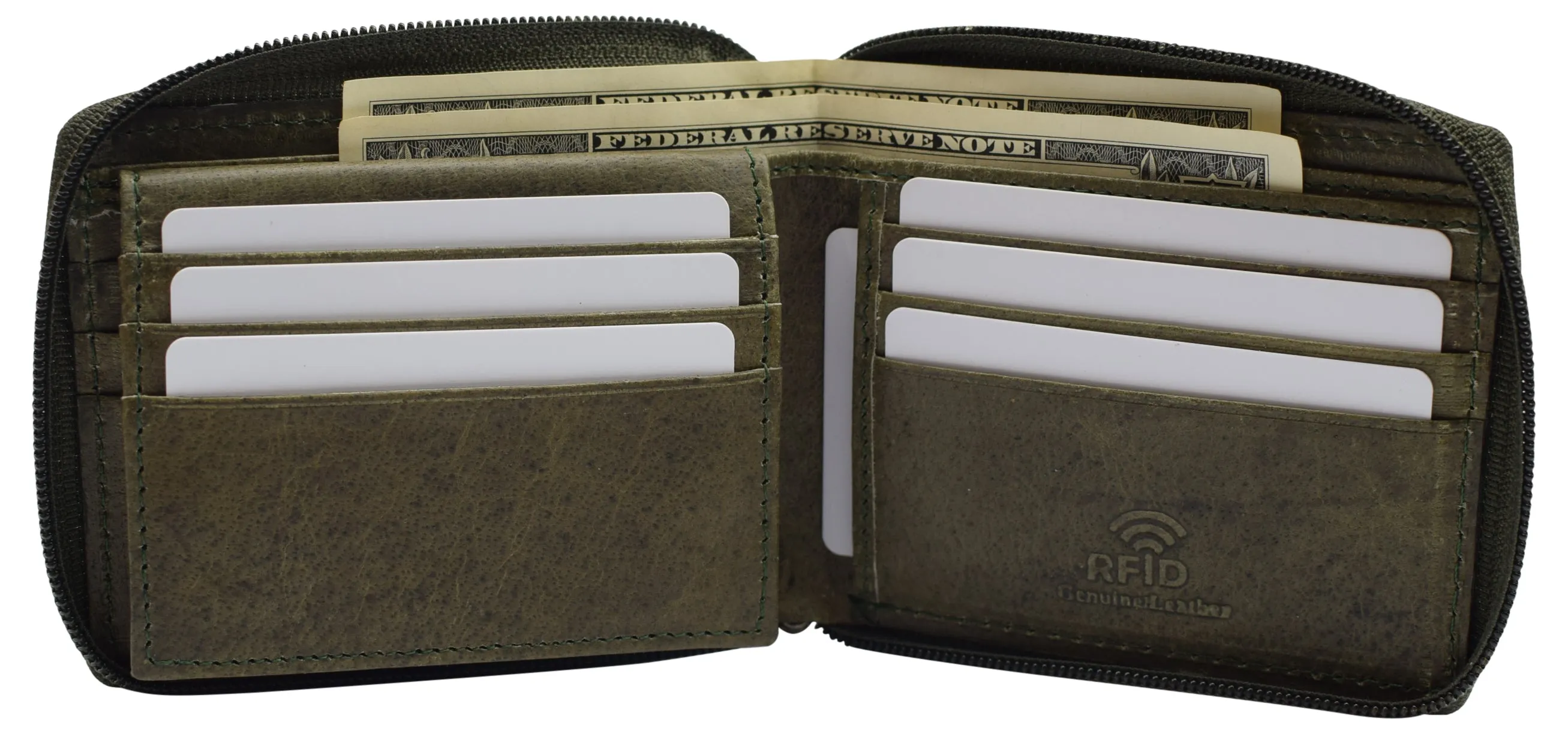 Swiss Marshall Men's Zipper RFID Blocking Premium Leather Zip-Around ID Bifold Wallet