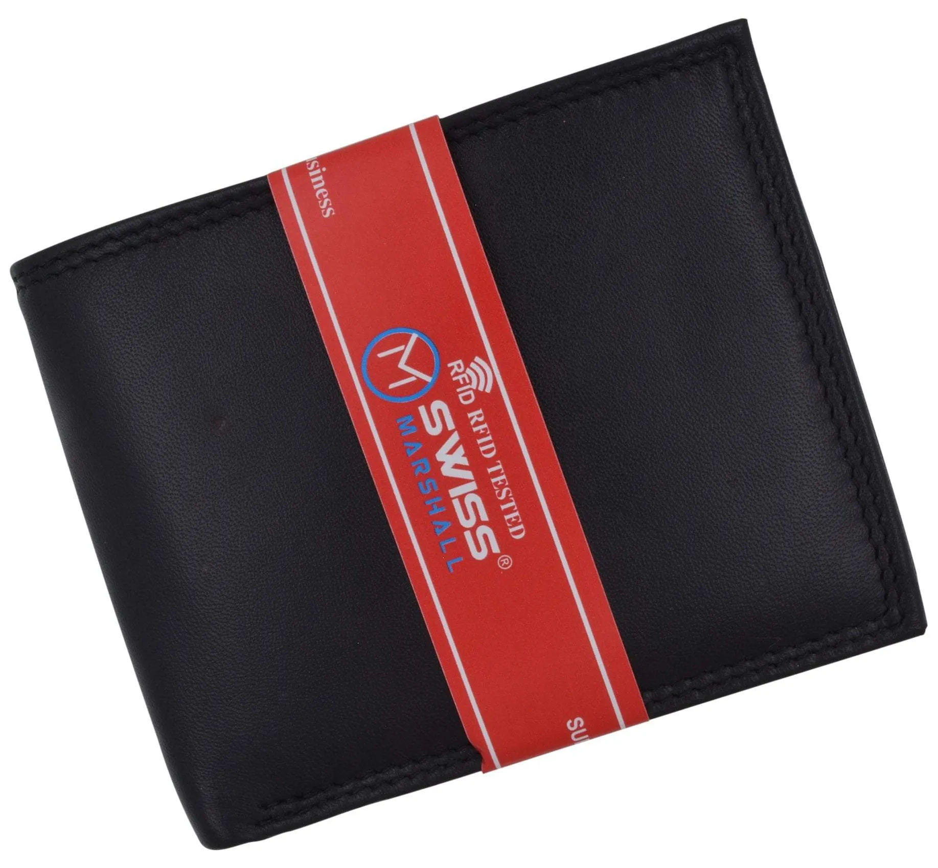 Swiss Marshall Premium Leather Men's Bifold Fixed ID Flap Card Holder Wallet