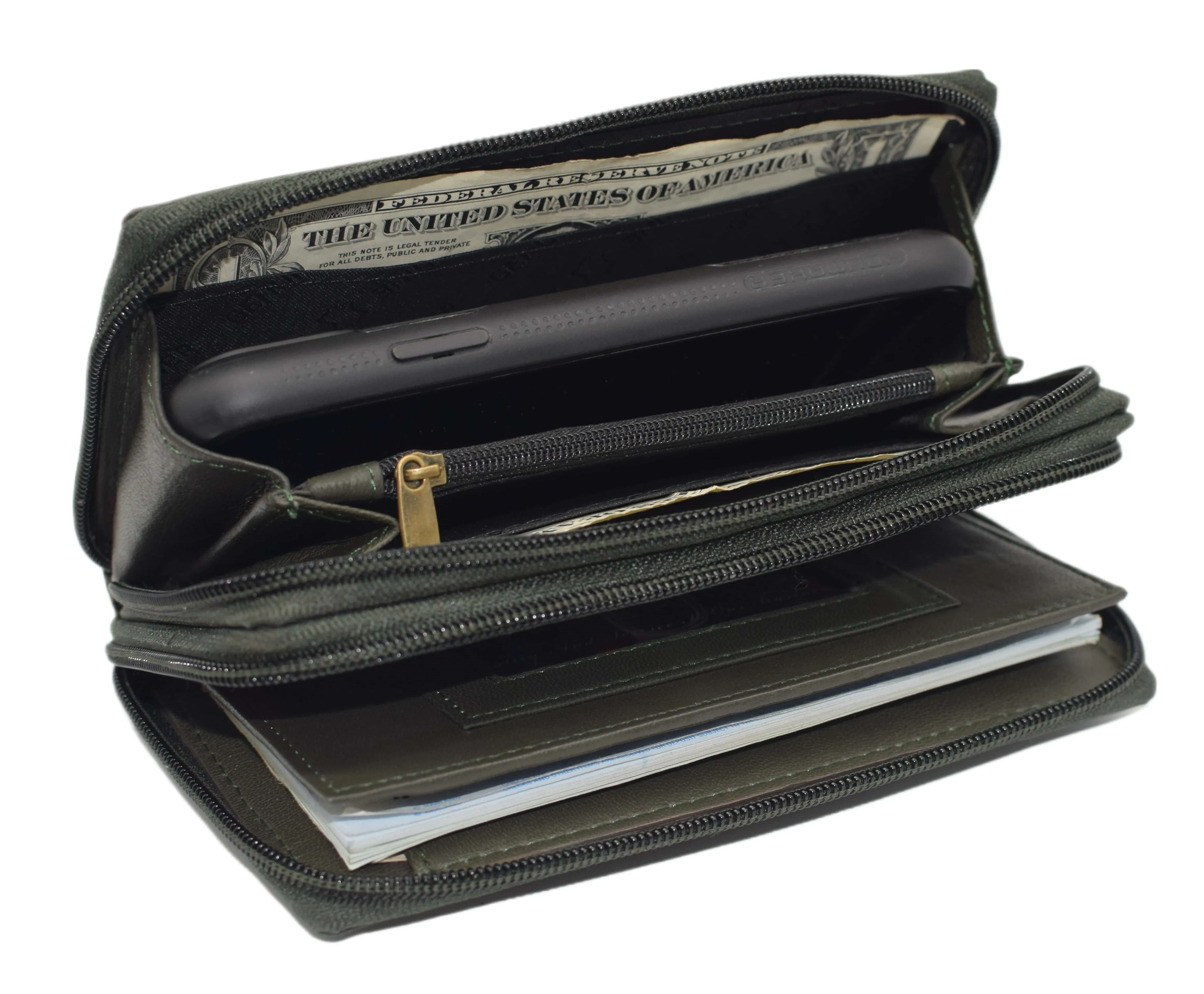 Swiss Marshall RFID Women's Deluxe Double Zipper Credit Card ID Checkbook Holder Premium Leather Wallet