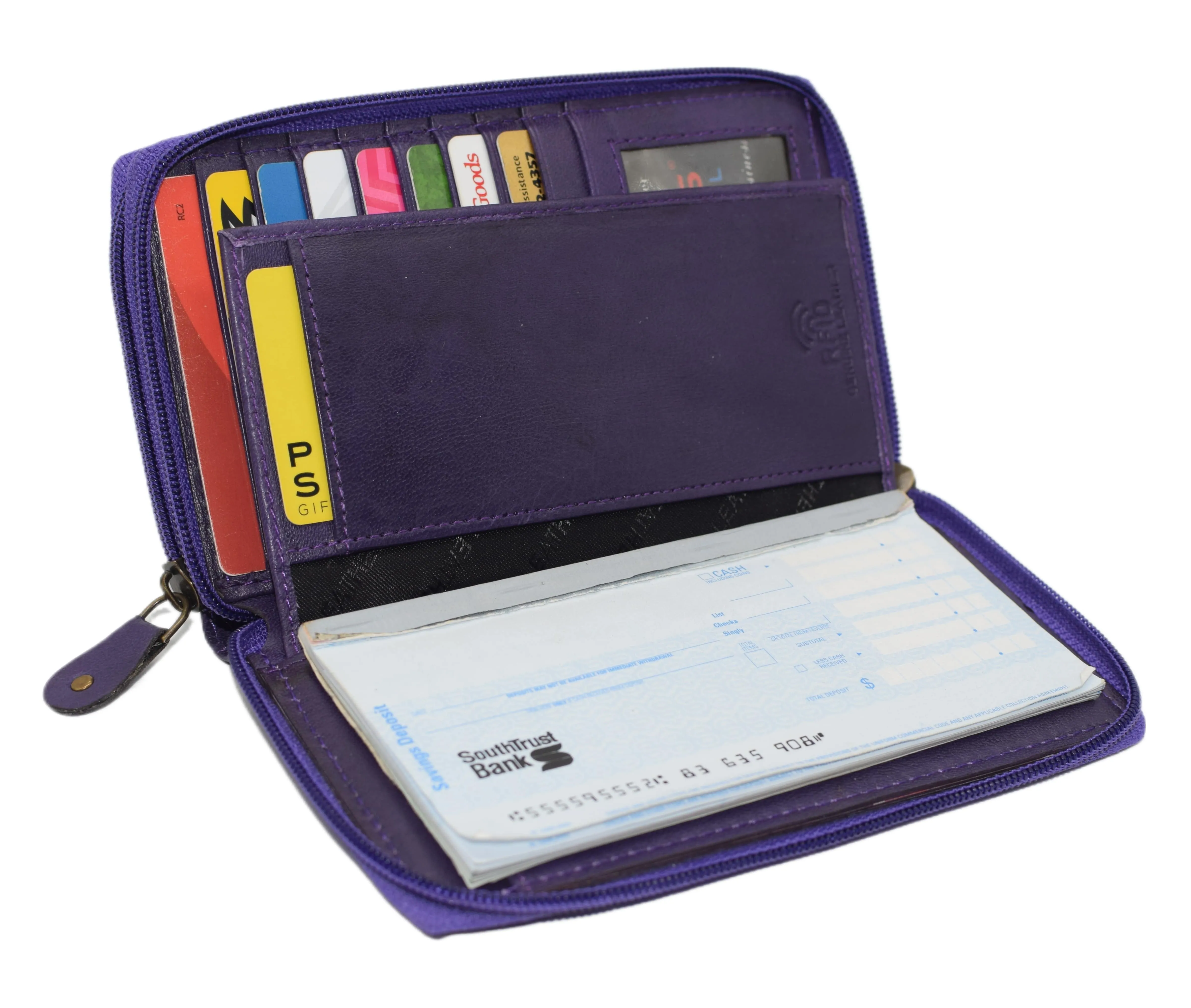 Swiss Marshall RFID Women's Deluxe Double Zipper Credit Card ID Checkbook Holder Premium Leather Wallet