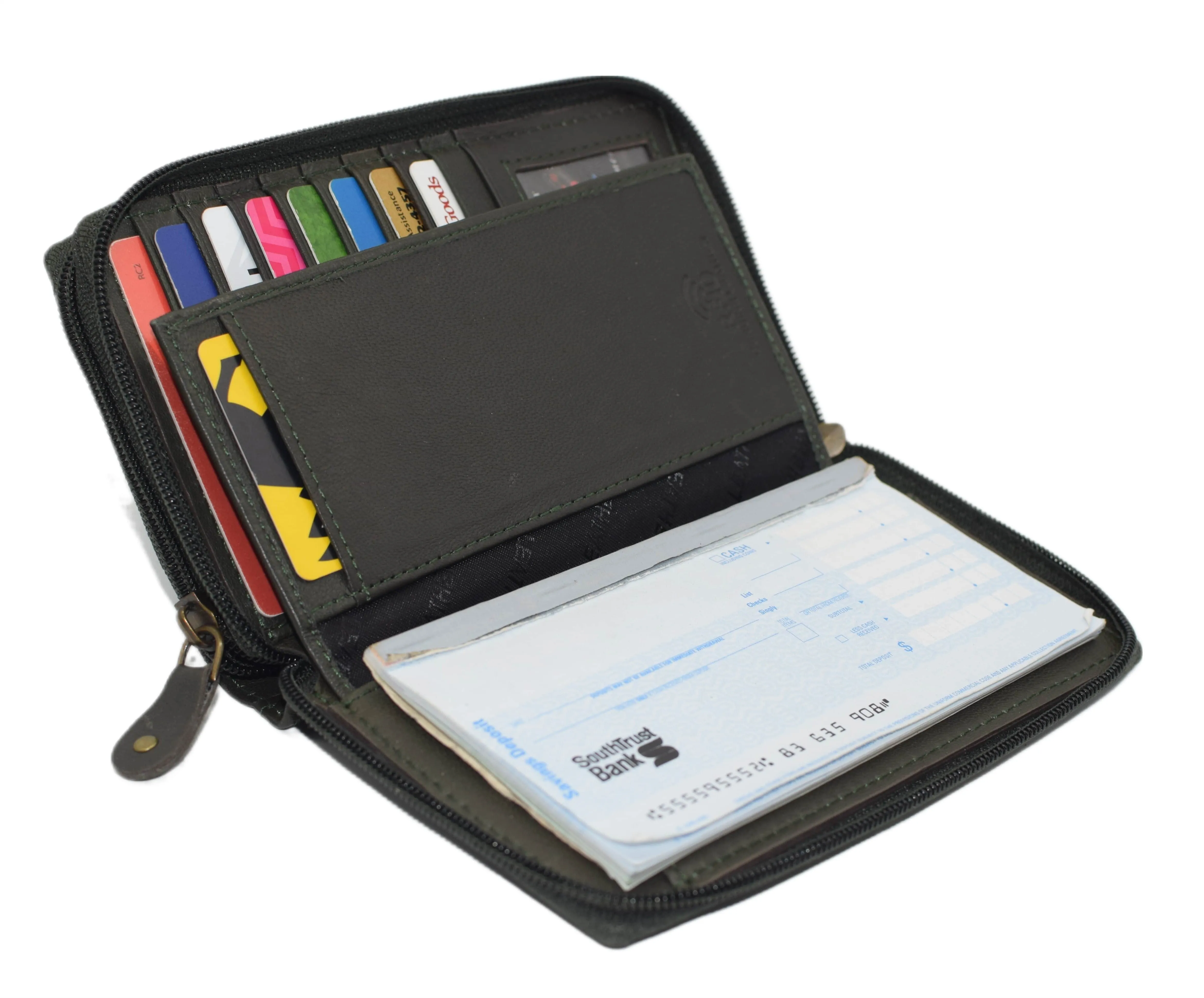 Swiss Marshall RFID Women's Deluxe Double Zipper Credit Card ID Checkbook Holder Premium Leather Wallet