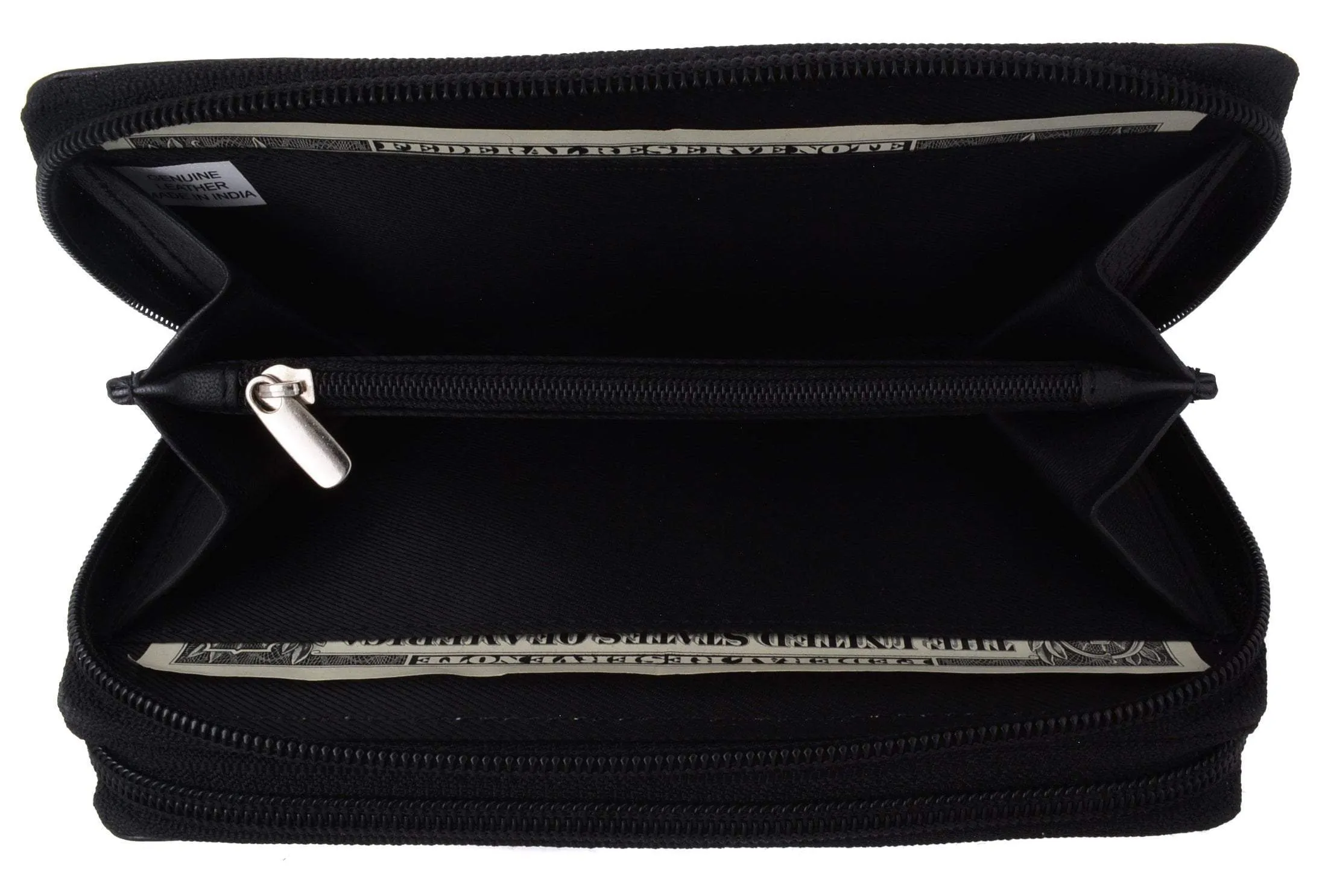 Swiss Marshall RFID Women's Deluxe Double Zipper Credit Card ID Checkbook Holder Premium Leather Wallet