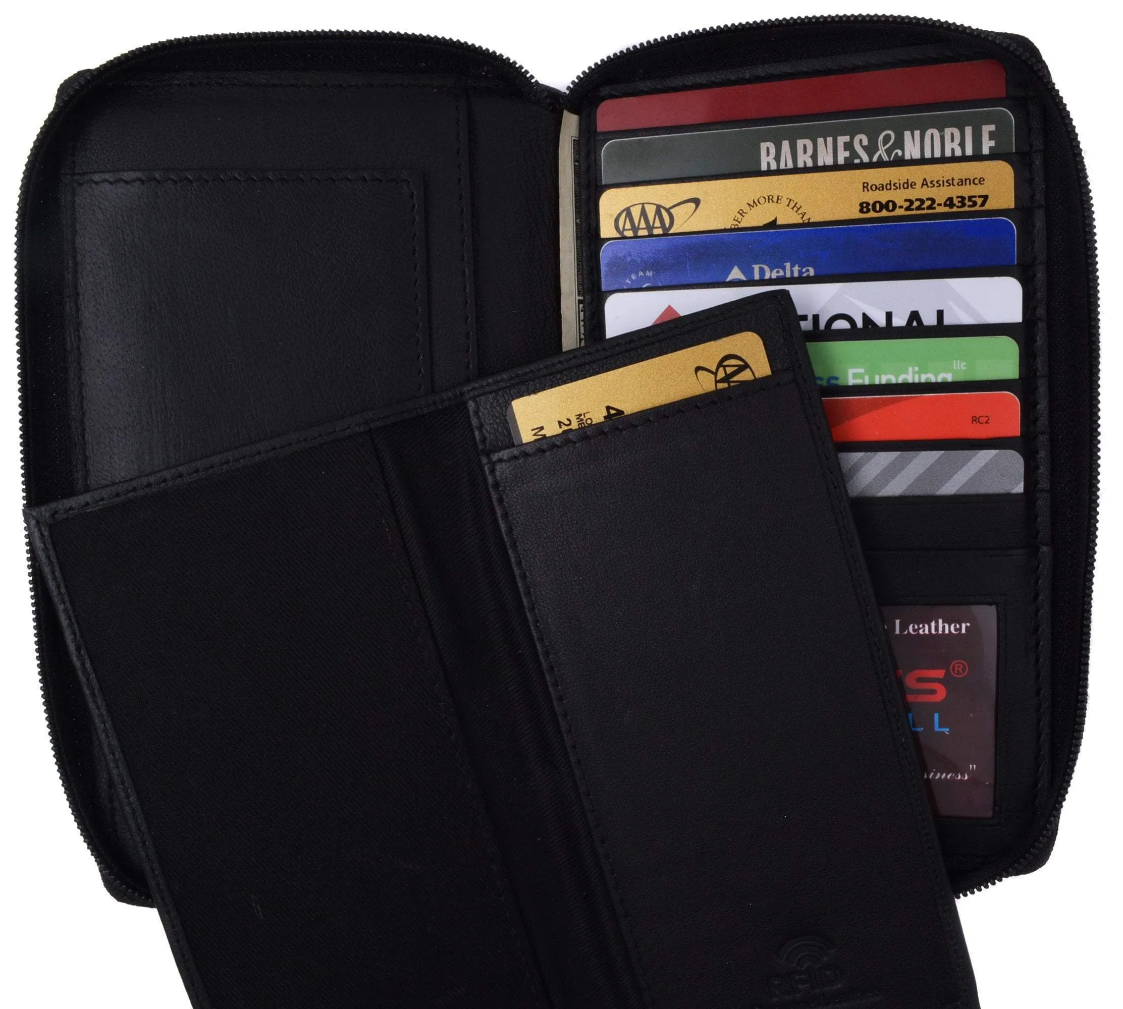 Swiss Marshall RFID Women's Deluxe Double Zipper Credit Card ID Checkbook Holder Premium Leather Wallet