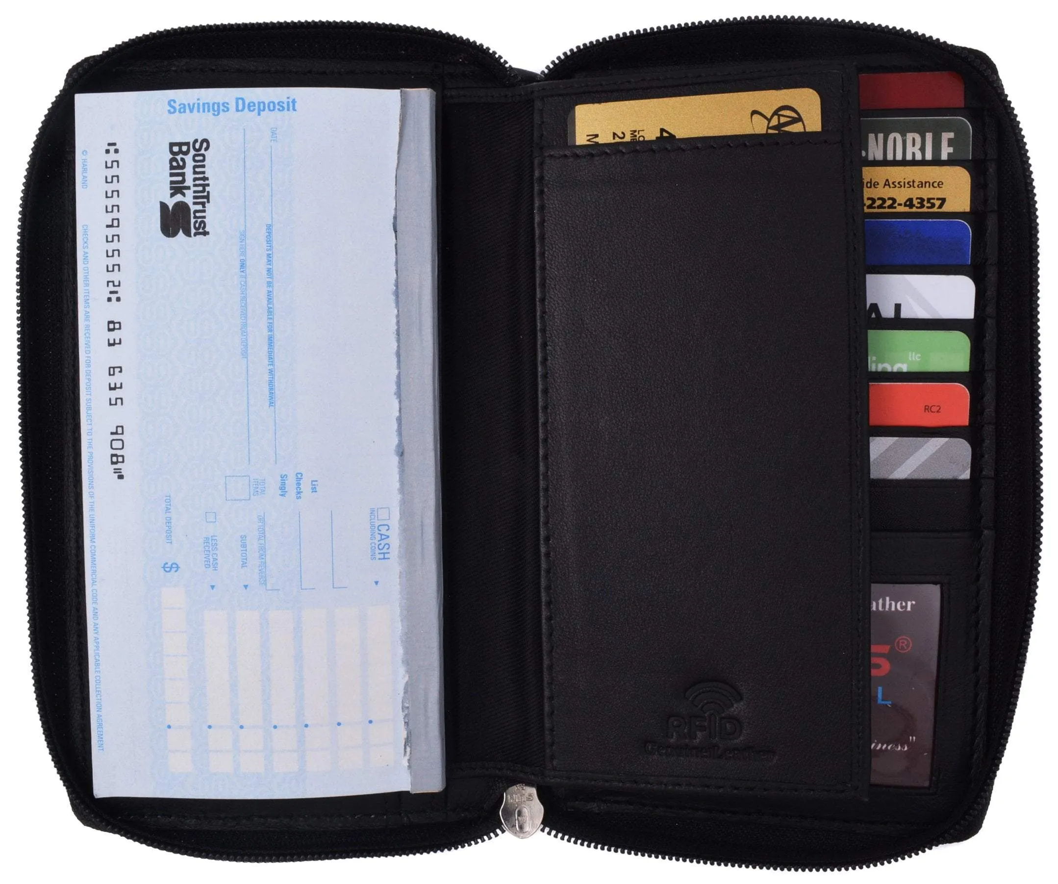 Swiss Marshall RFID Women's Deluxe Double Zipper Credit Card ID Checkbook Holder Premium Leather Wallet