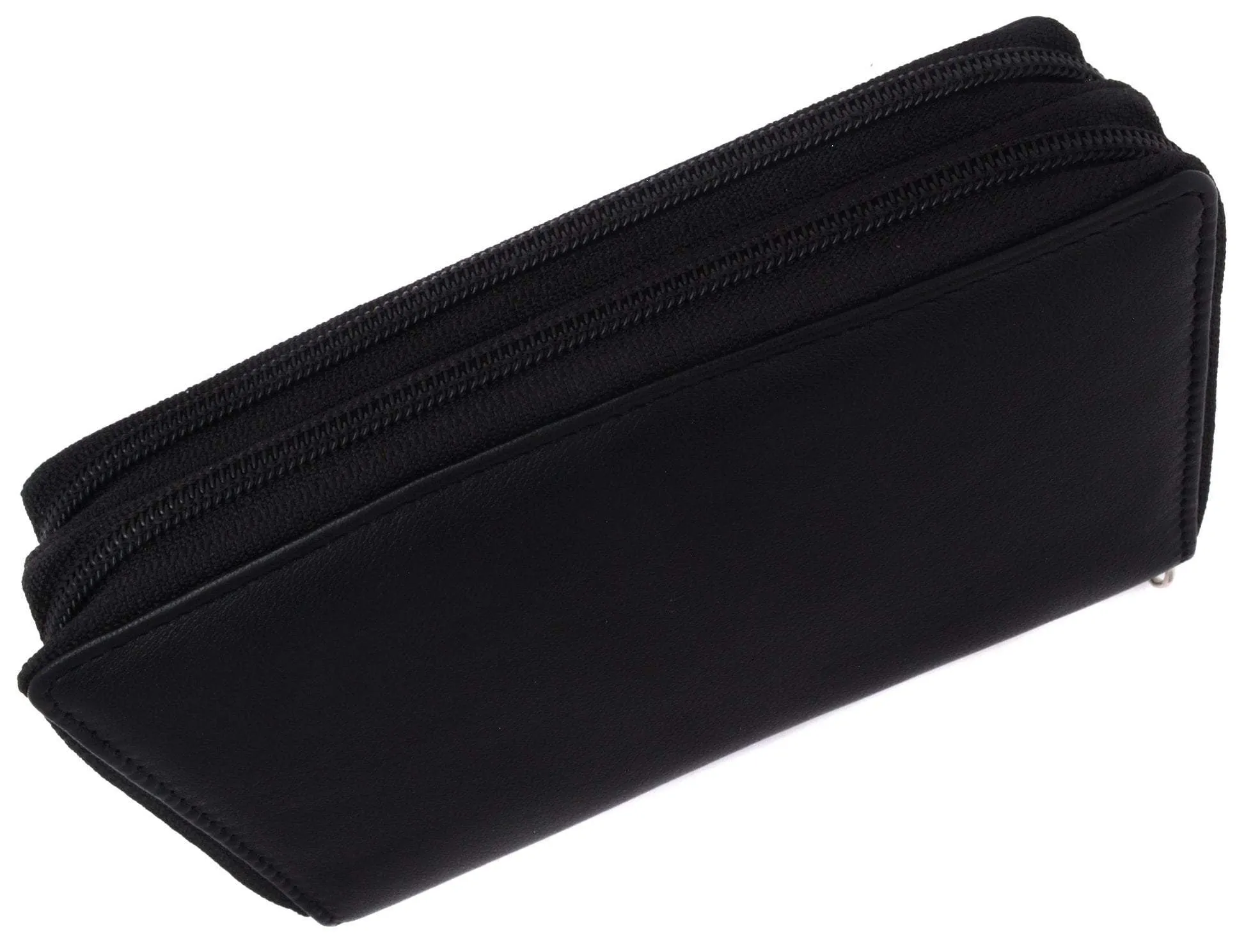 Swiss Marshall RFID Women's Deluxe Double Zipper Credit Card ID Checkbook Holder Premium Leather Wallet