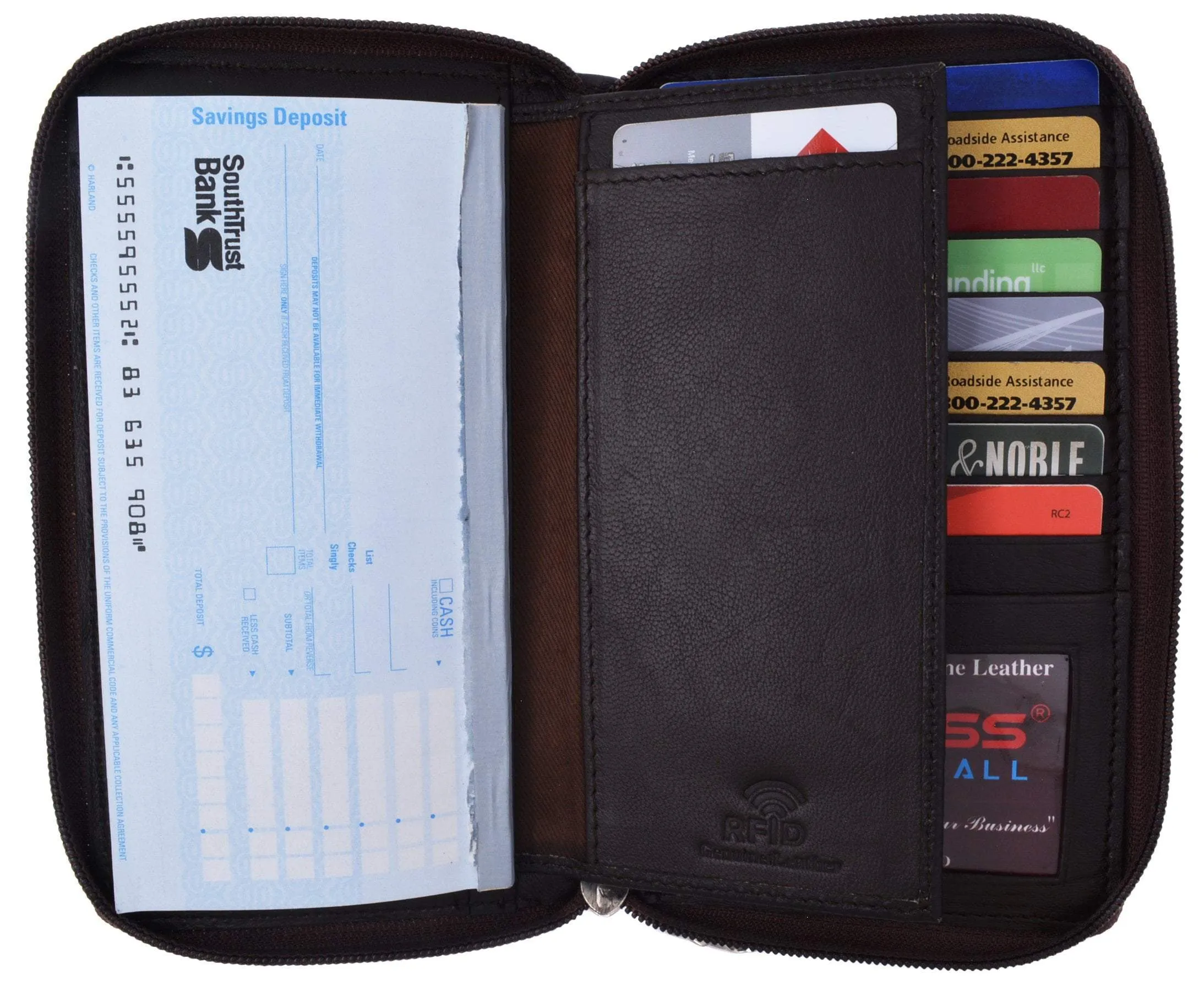 Swiss Marshall RFID Women's Deluxe Double Zipper Credit Card ID Checkbook Holder Premium Leather Wallet