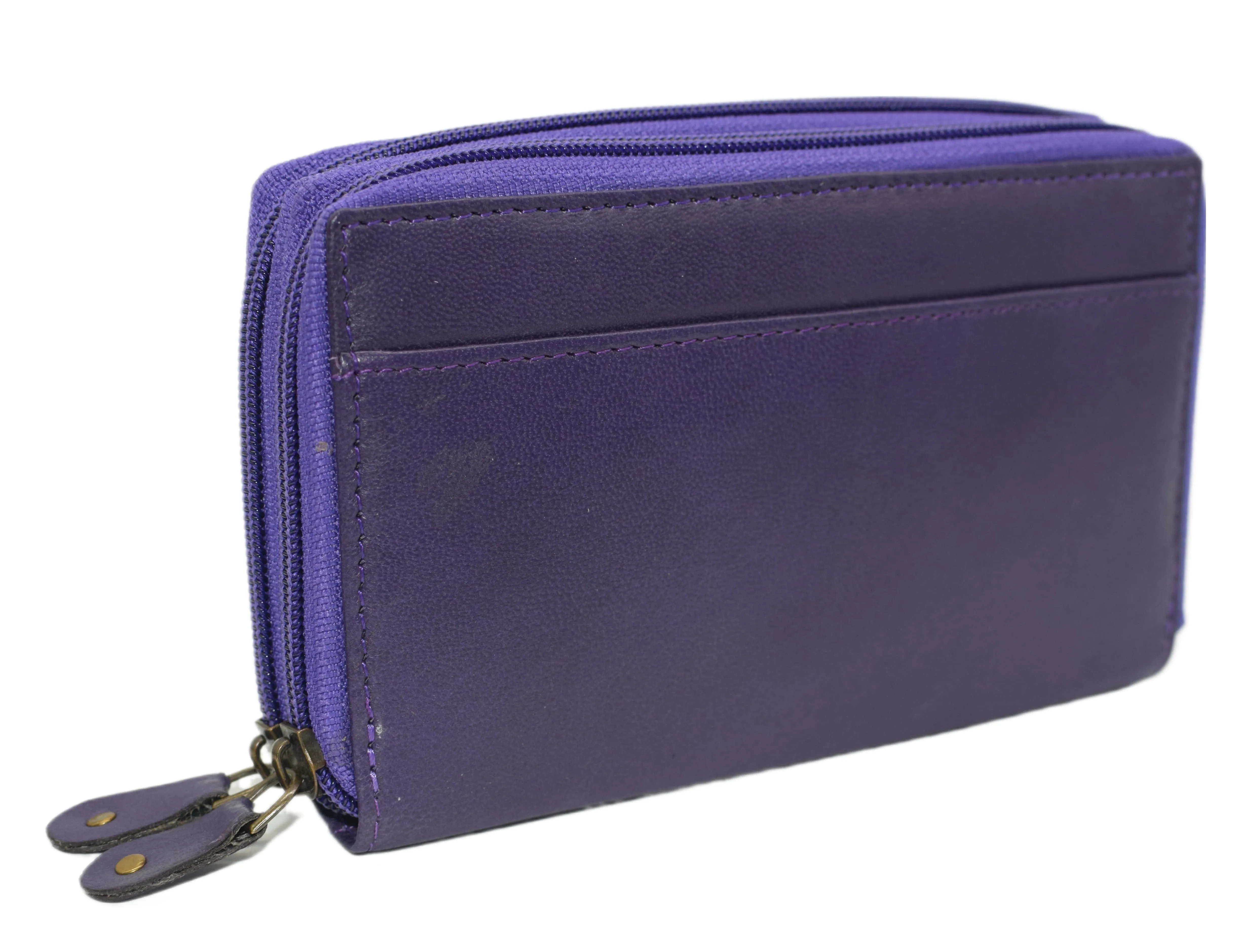 Swiss Marshall RFID Women's Deluxe Double Zipper Credit Card ID Checkbook Holder Premium Leather Wallet