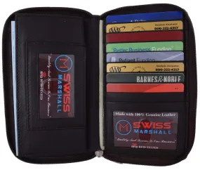 Swiss Marshall RFID Women's Deluxe Double Zipper Credit Card ID Checkbook Holder Premium Leather Wallet