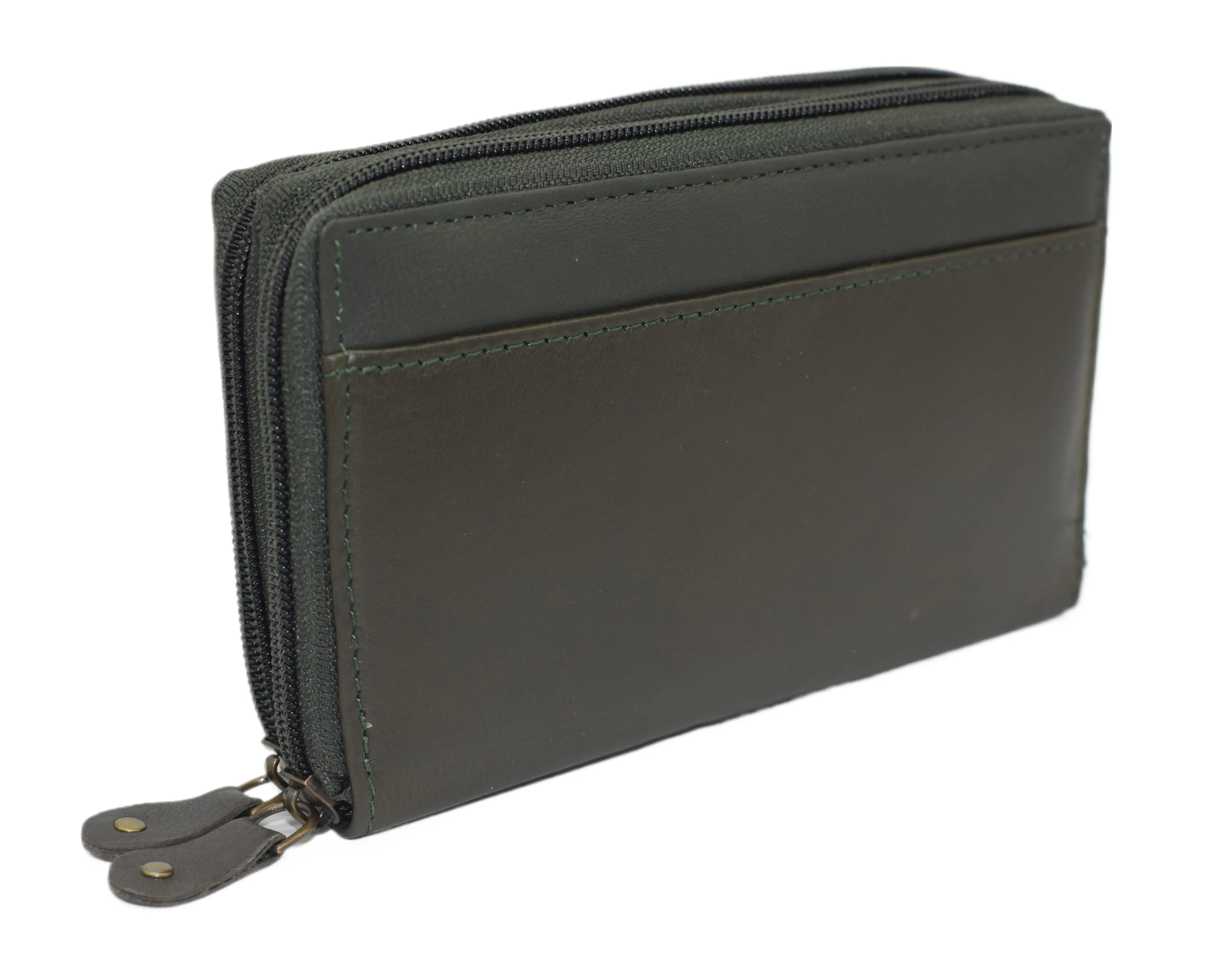 Swiss Marshall RFID Women's Deluxe Double Zipper Credit Card ID Checkbook Holder Premium Leather Wallet