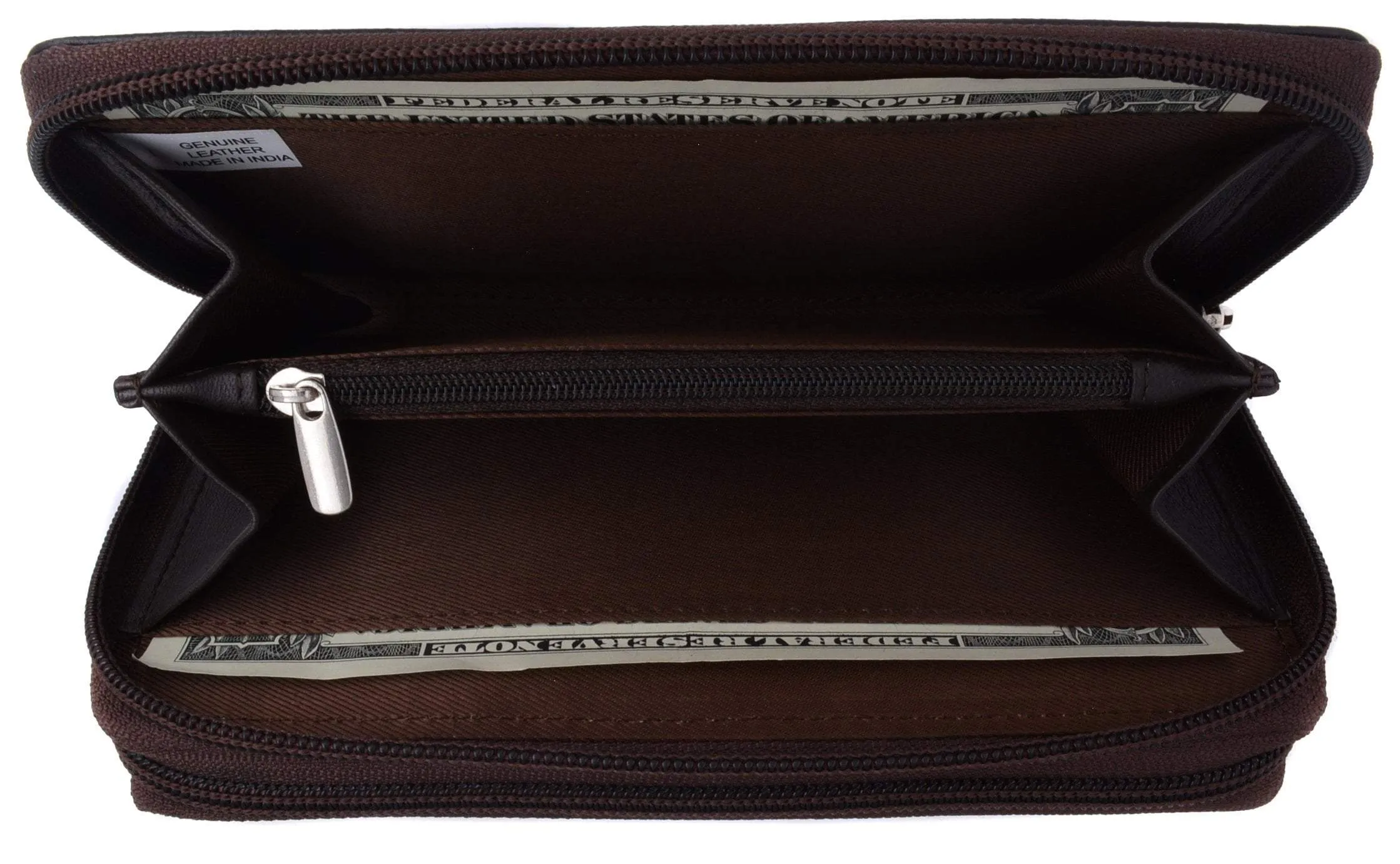 Swiss Marshall RFID Women's Deluxe Double Zipper Credit Card ID Checkbook Holder Premium Leather Wallet